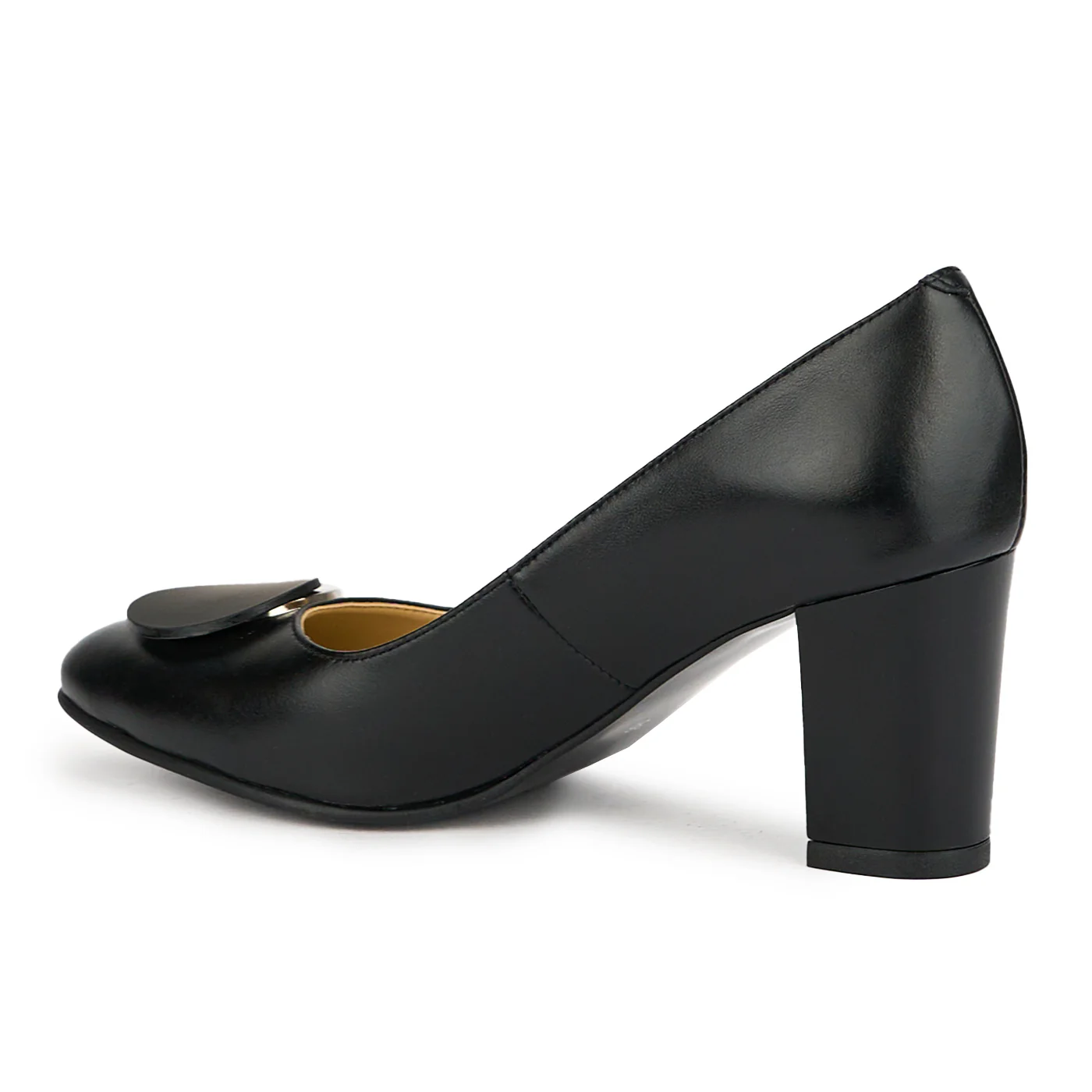 Pantofi dama din piele naturala neagra cu toc gros 7.5 cm 15102 - Image 2