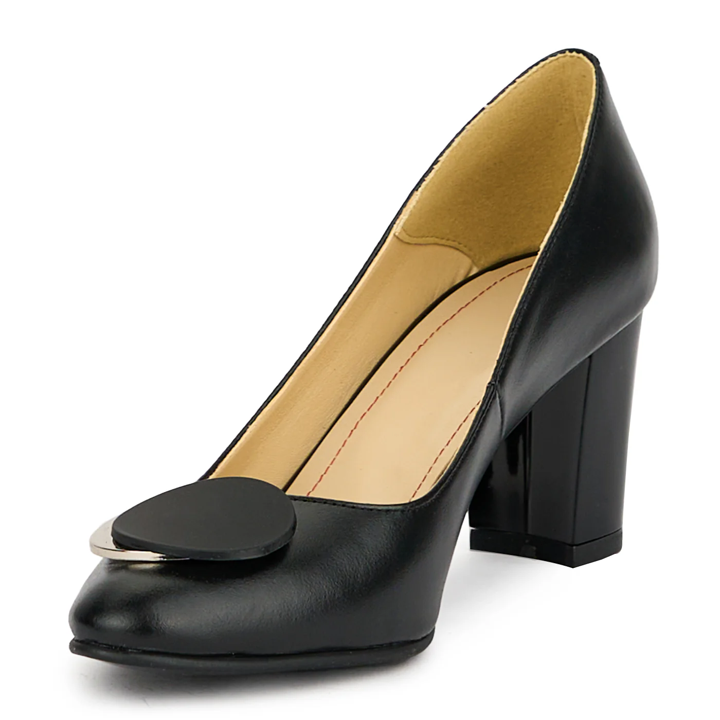 Pantofi dama din piele naturala neagra cu toc gros 7.5 cm 15102 - Image 3