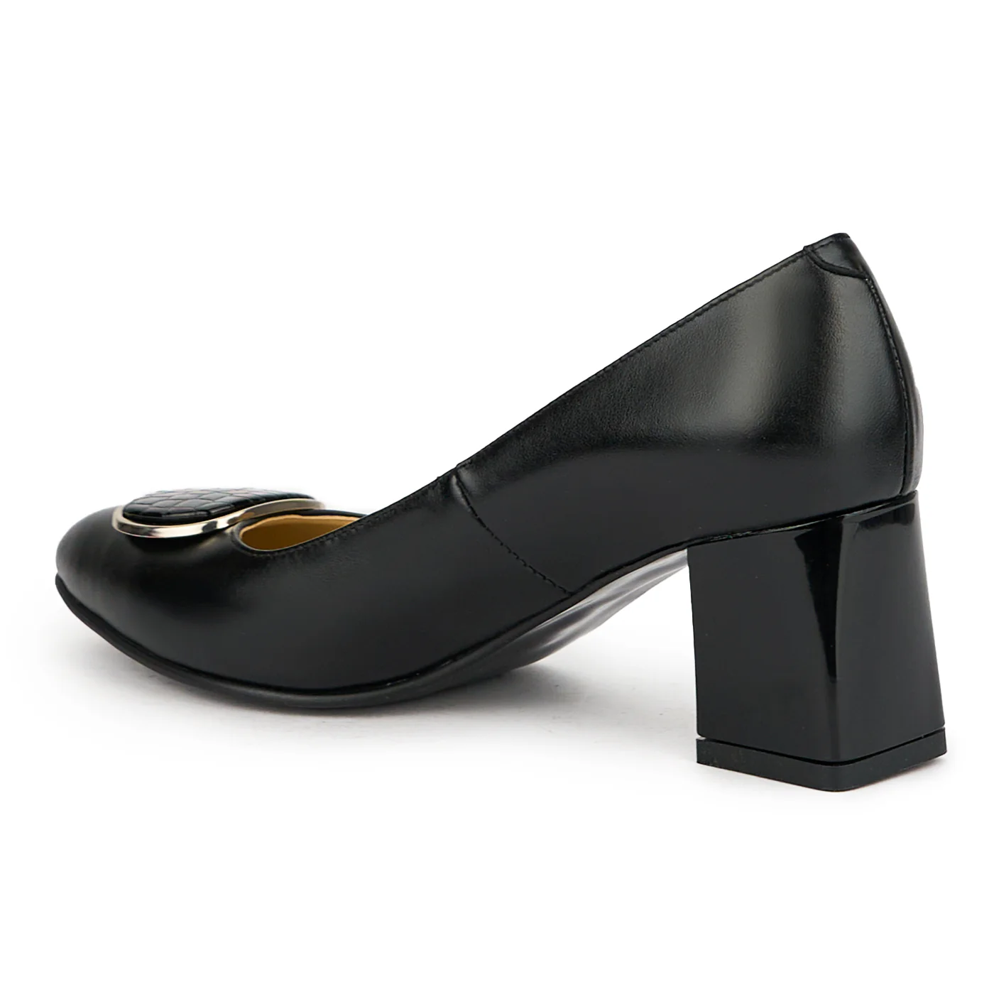 Pantofi dama din piele naturala neagra cu toc gros 7.5 cm 15127 - Image 2