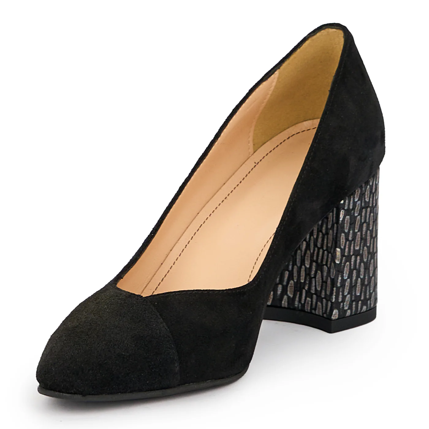 Pantofi dama din piele naturala neagra cu toc gros 7.5 cm 15270 - Image 3