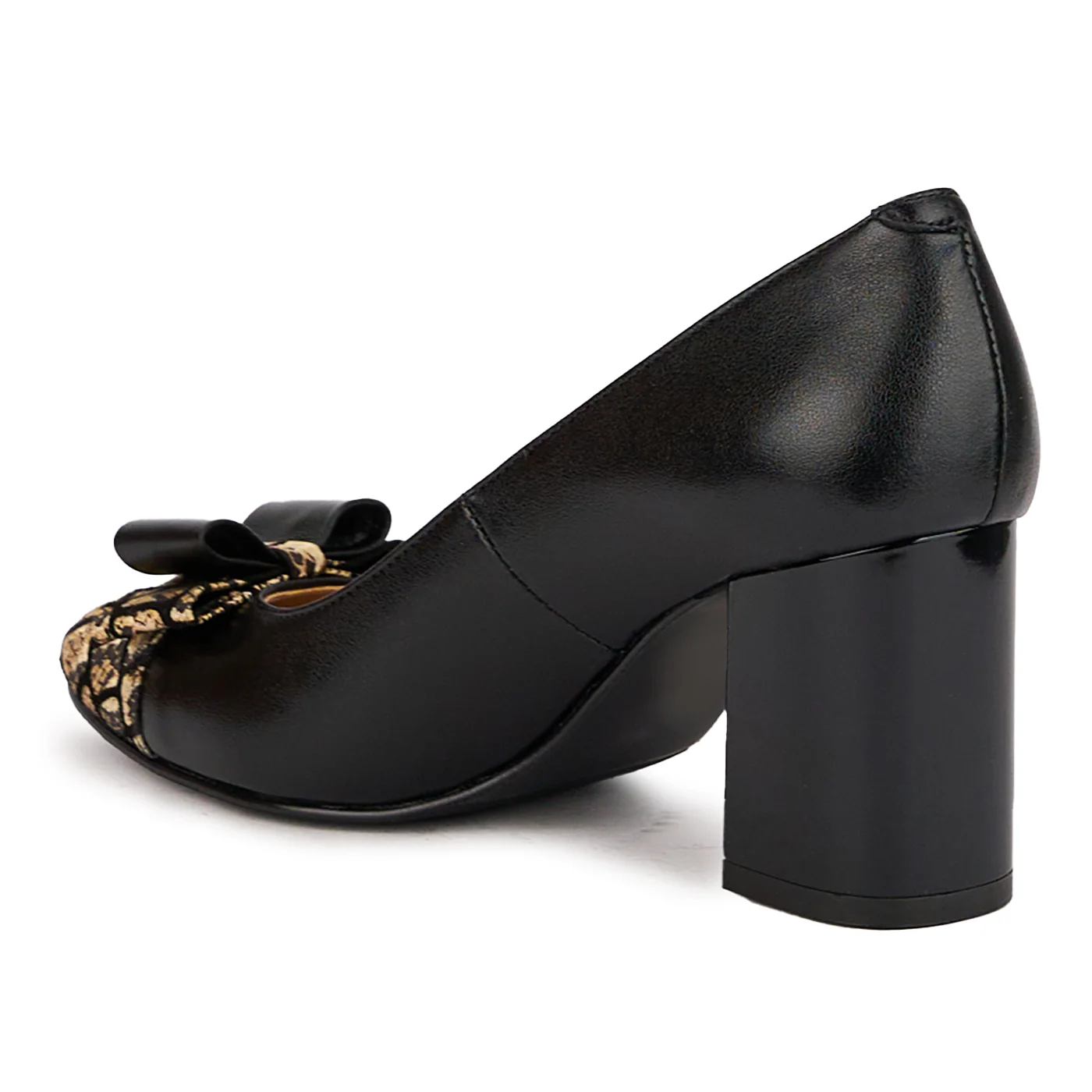 Pantofi dama din piele naturala neagra cu toc gros 7.5 cm 16646 - Image 2