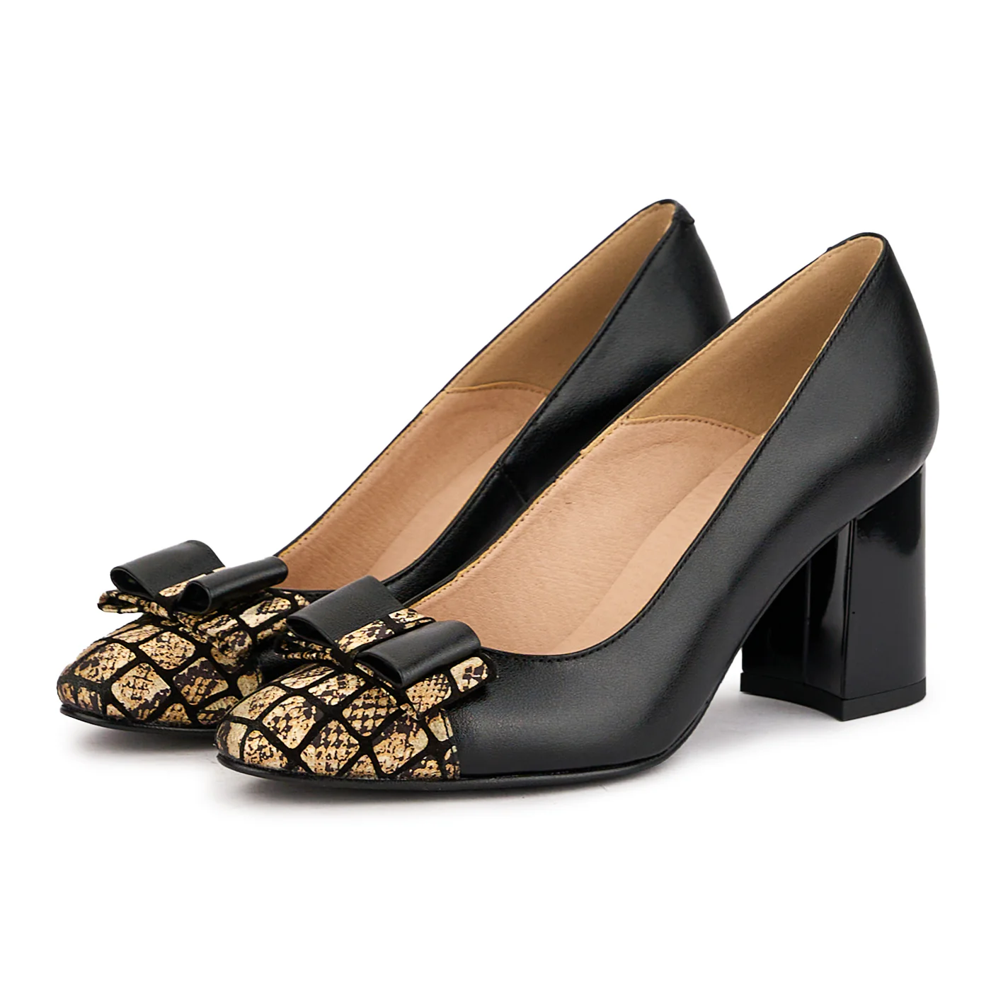 Pantofi dama din piele naturala neagra cu toc gros 7.5 cm 16646 - Image 3