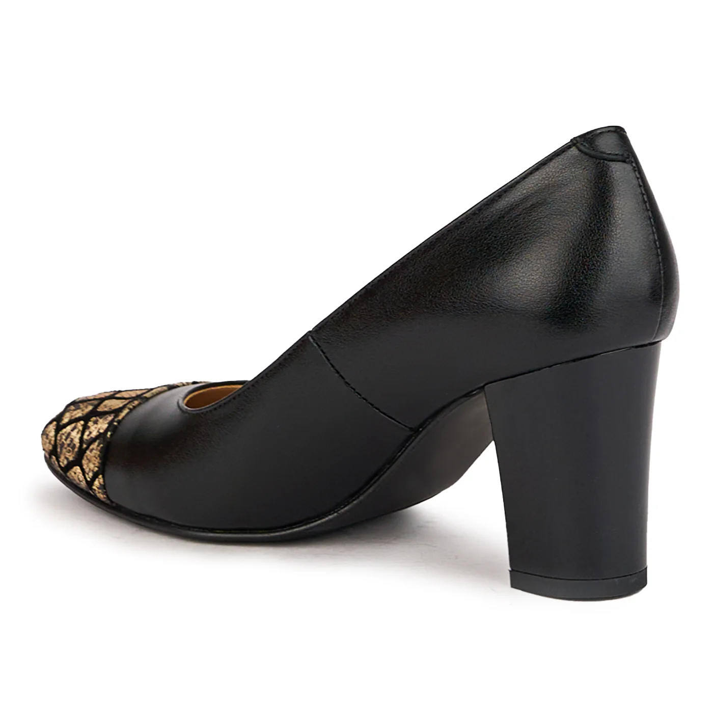 Pantofi dama din piele naturala neagra cu toc gros 7.5 cm 16647 - Image 2