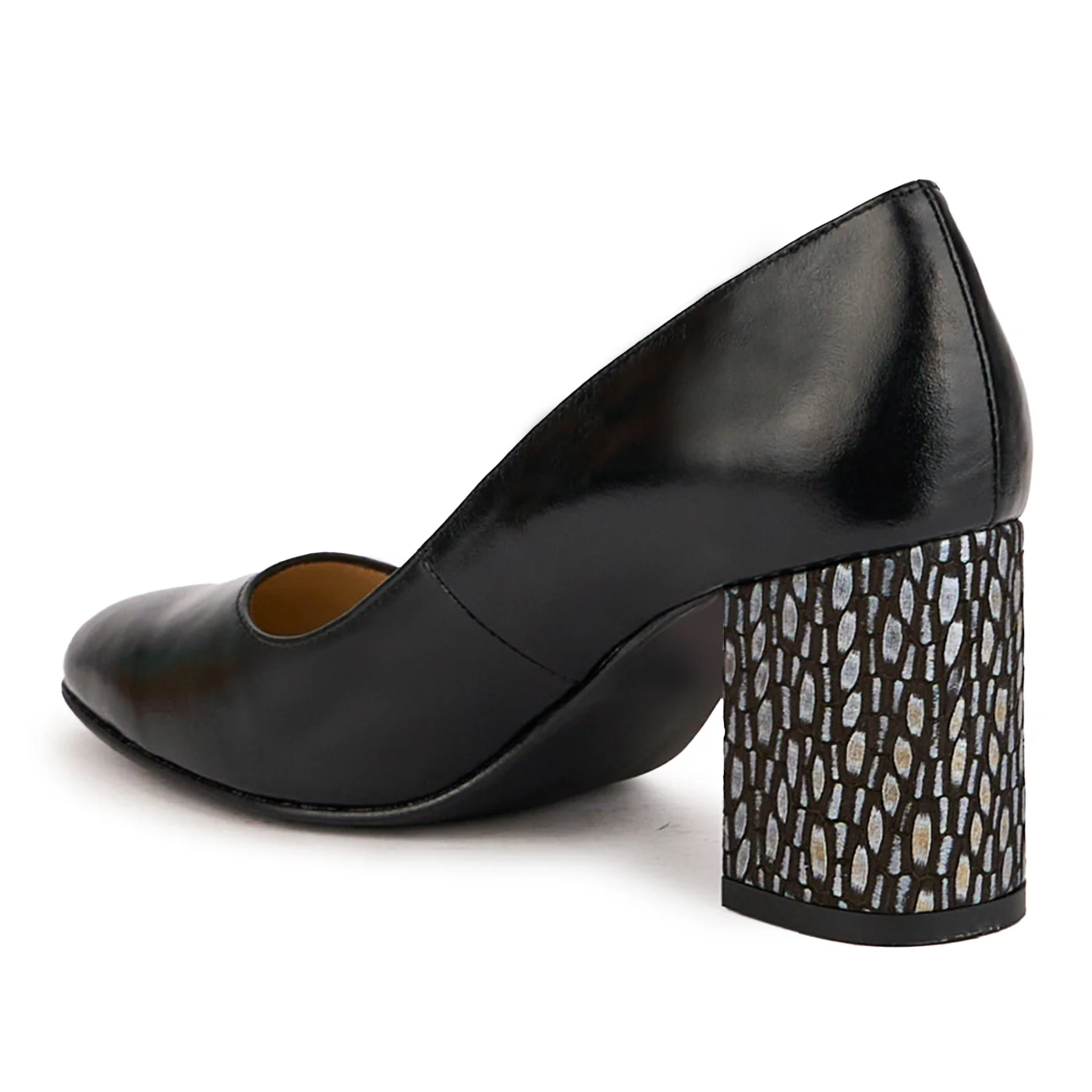 Pantofi dama din piele naturala neagra cu toc gros 7.5 cm 16718 - Image 2