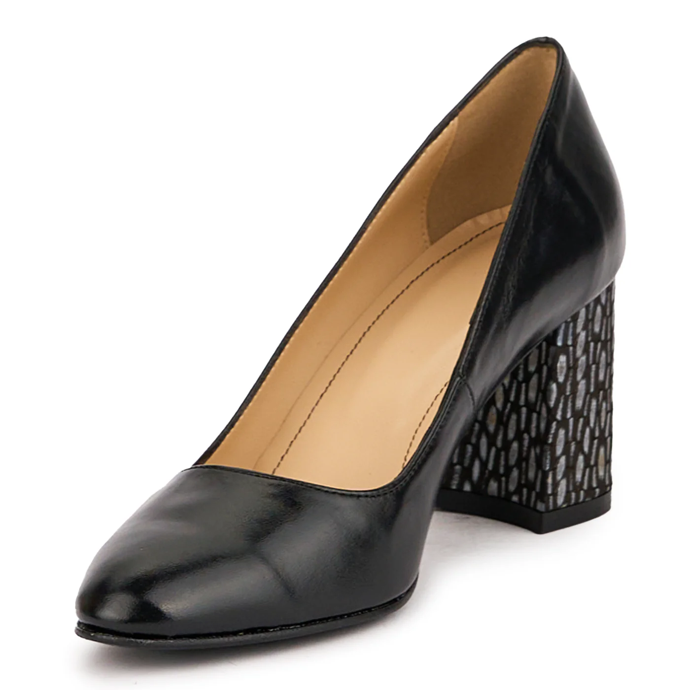 Pantofi dama din piele naturala neagra cu toc gros 7.5 cm 16718 - Image 3
