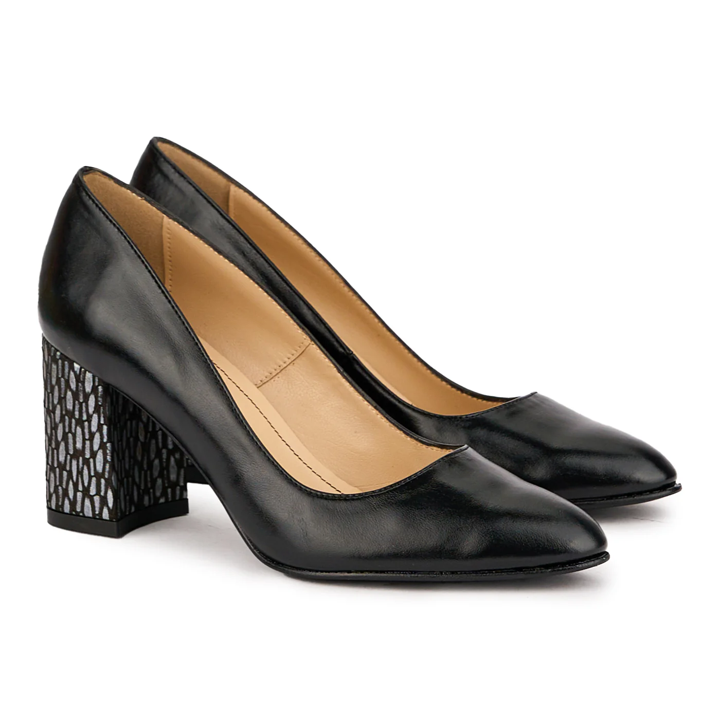 Pantofi dama din piele naturala neagra cu toc gros 7.5 cm 16718 - Image 4