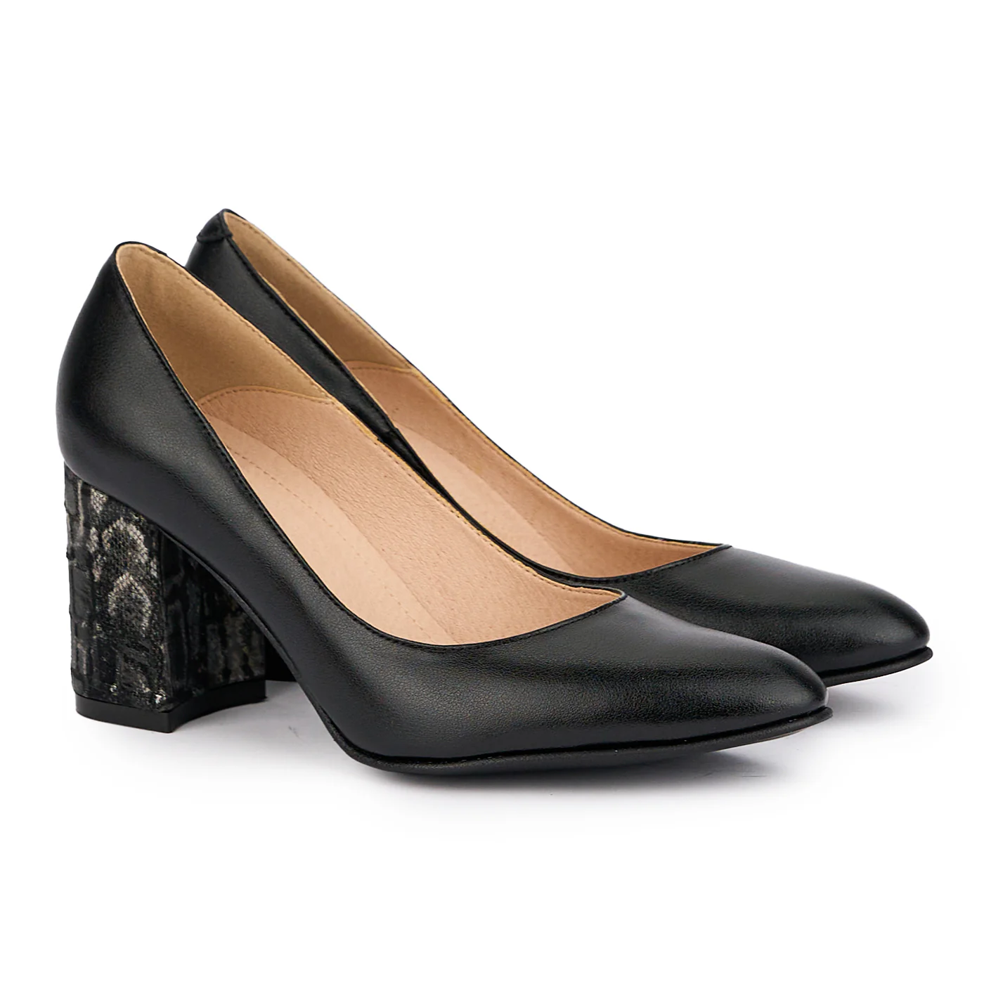 Pantofi dama din piele naturala neagra cu toc gros 7.5 cm 16897 - Image 4