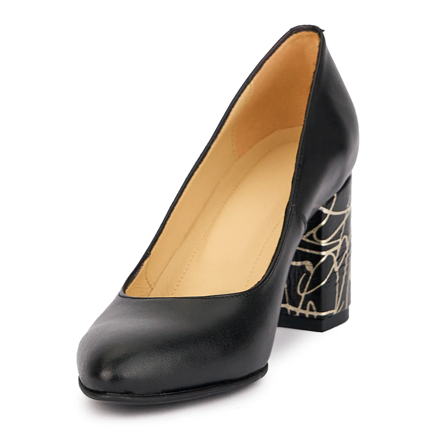 Pantofi dama din piele naturala neagra cu toc gros 7.5 cm 17109 - Image 3