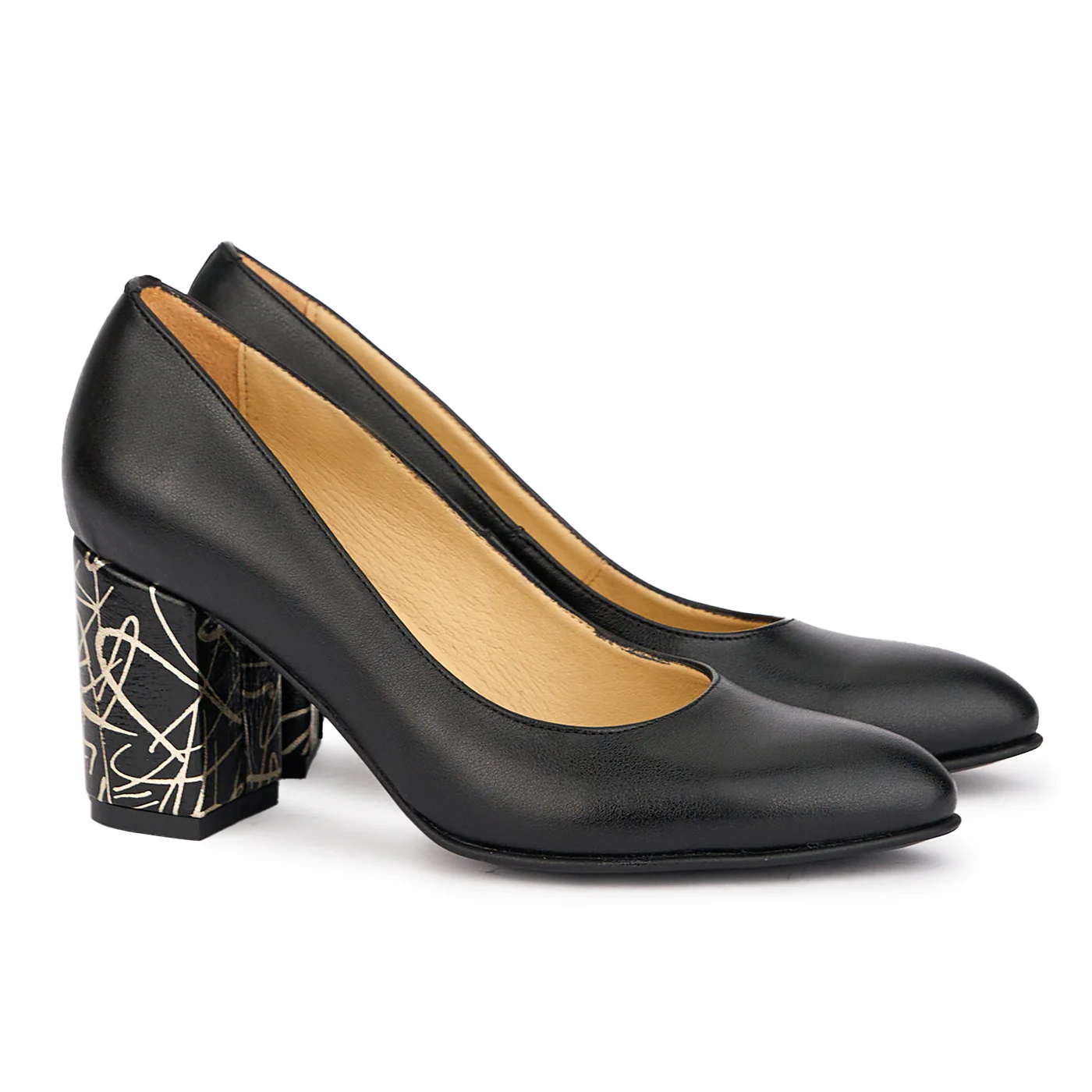 Pantofi dama din piele naturala neagra cu toc gros 7.5 cm 17109 - Image 4