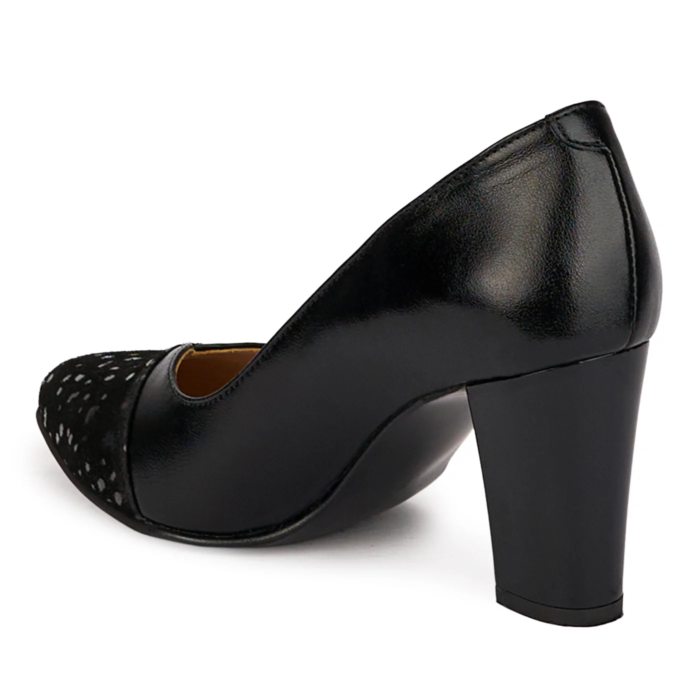 Pantofi dama din piele naturala neagra cu toc gros 7.5 cm 18498 - Image 2