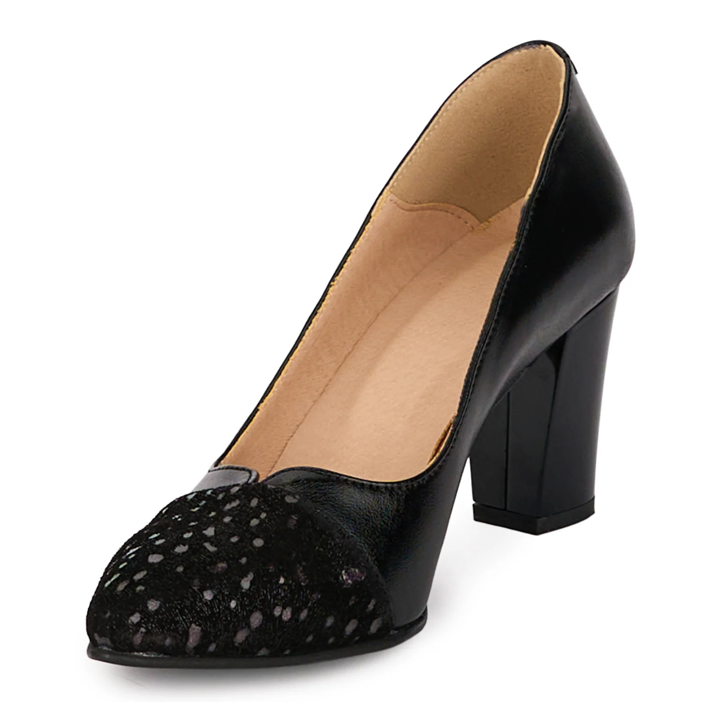 Pantofi dama din piele naturala neagra cu toc gros 7.5 cm 18498 - Image 3