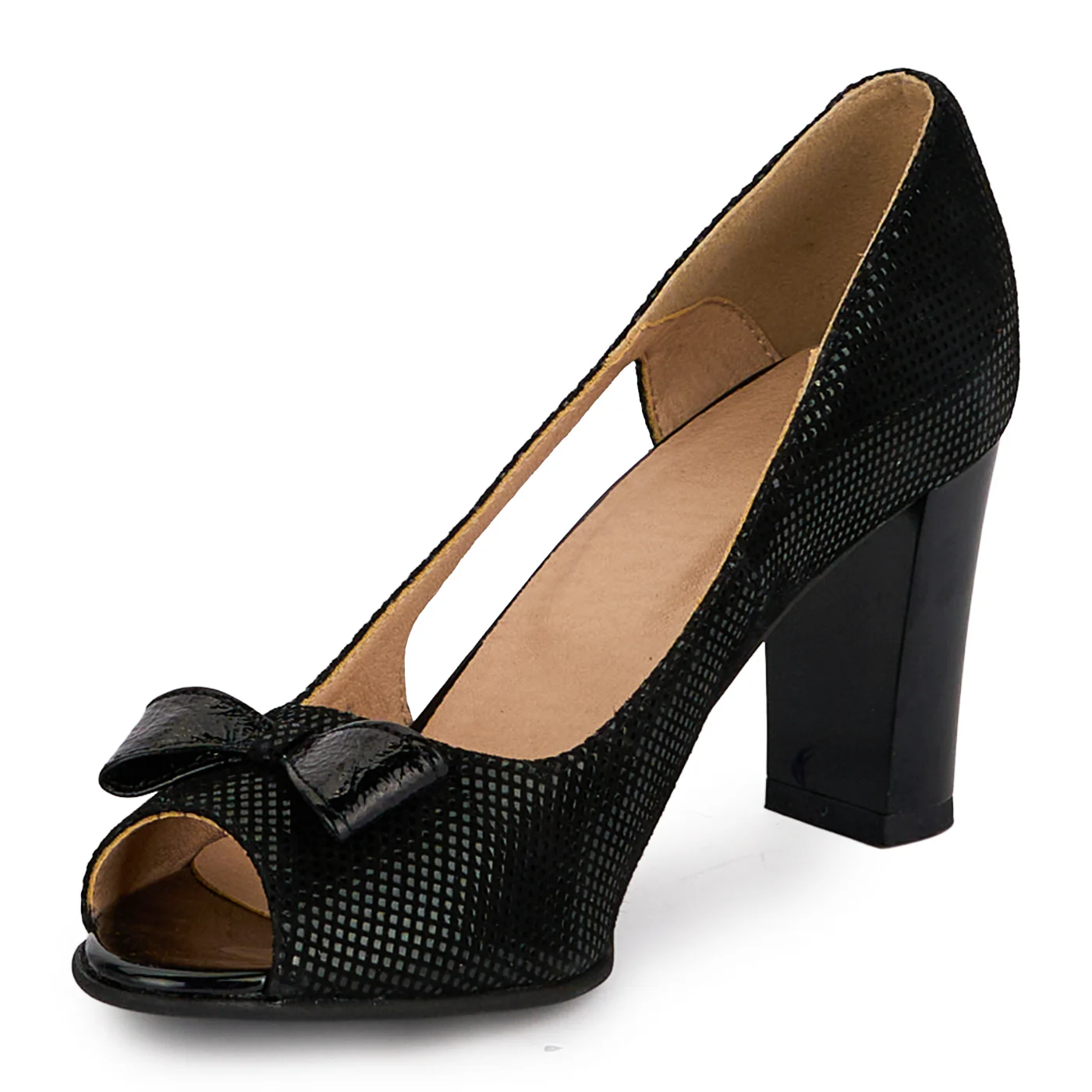Pantofi dama din piele naturala neagra cu toc gros 7.5 cm 18678 - Image 3