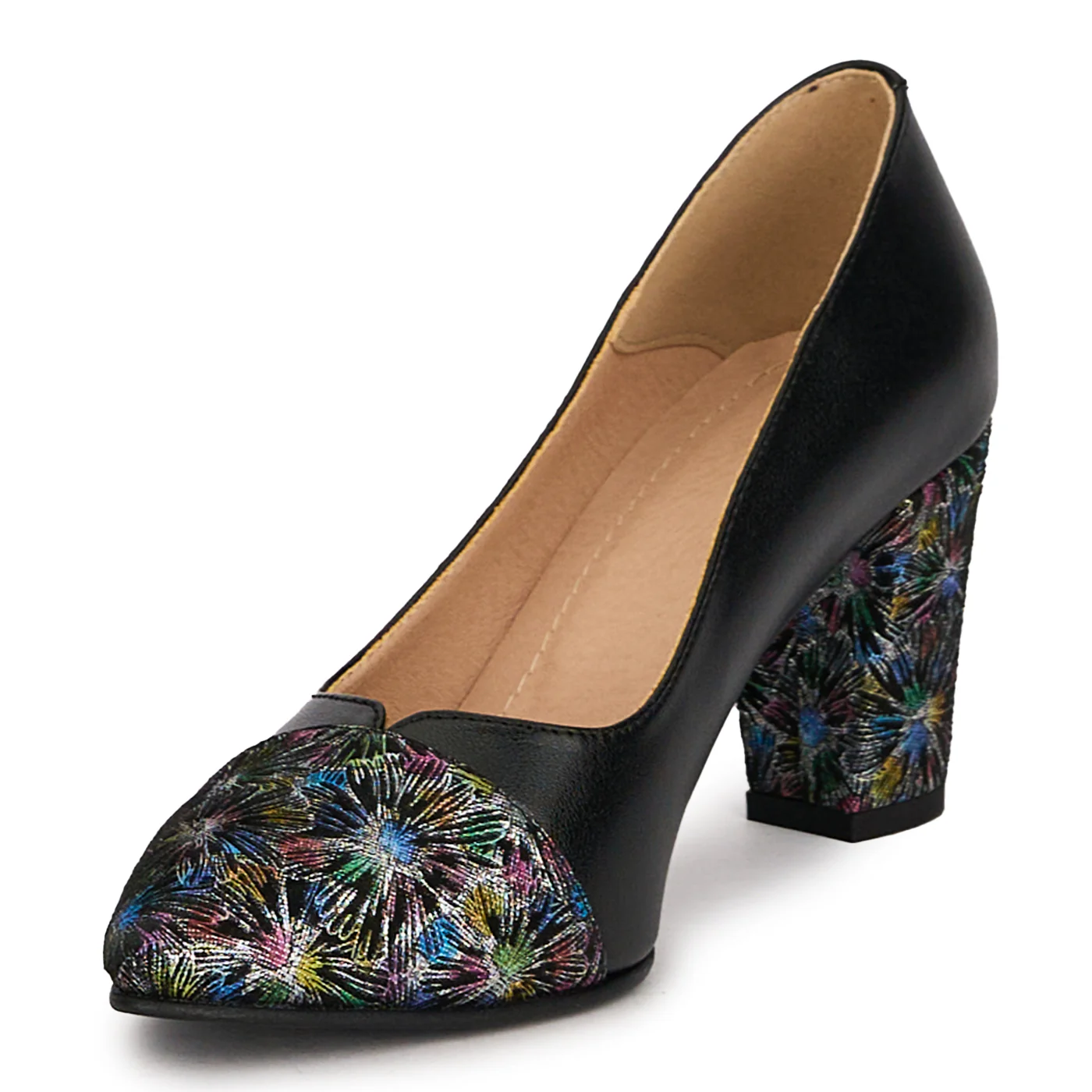 Pantofi dama din piele naturala neagra cu toc gros 7.5 cm 18767 - Image 3