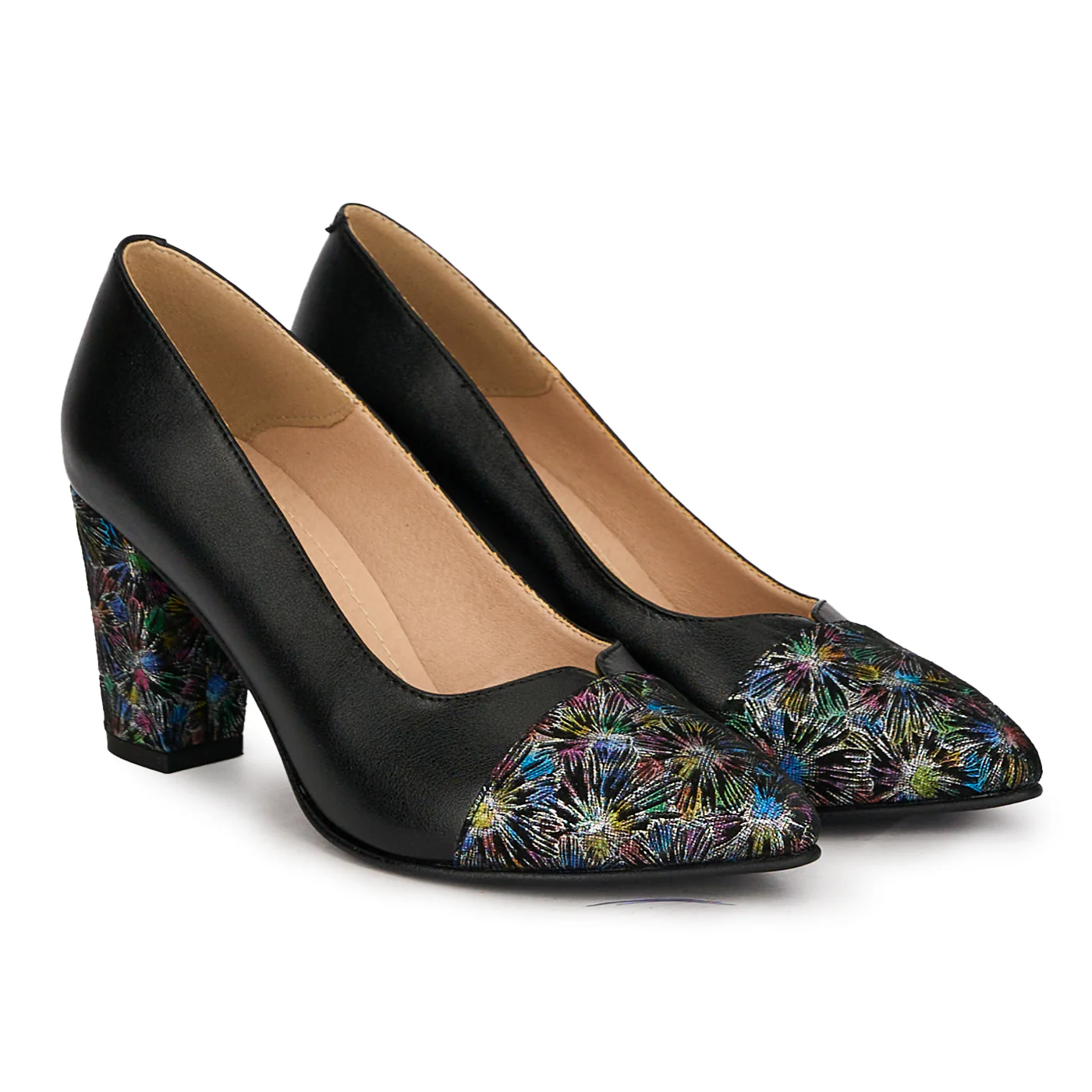 Pantofi dama din piele naturala neagra cu toc gros 7.5 cm 18767 - Image 4