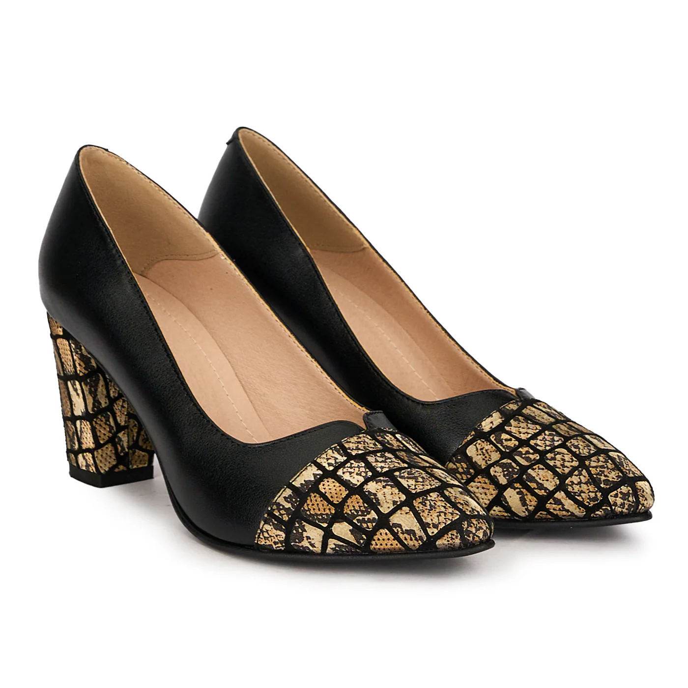 Pantofi dama din piele naturala neagra cu toc gros 7.5 cm 18768 - Image 4