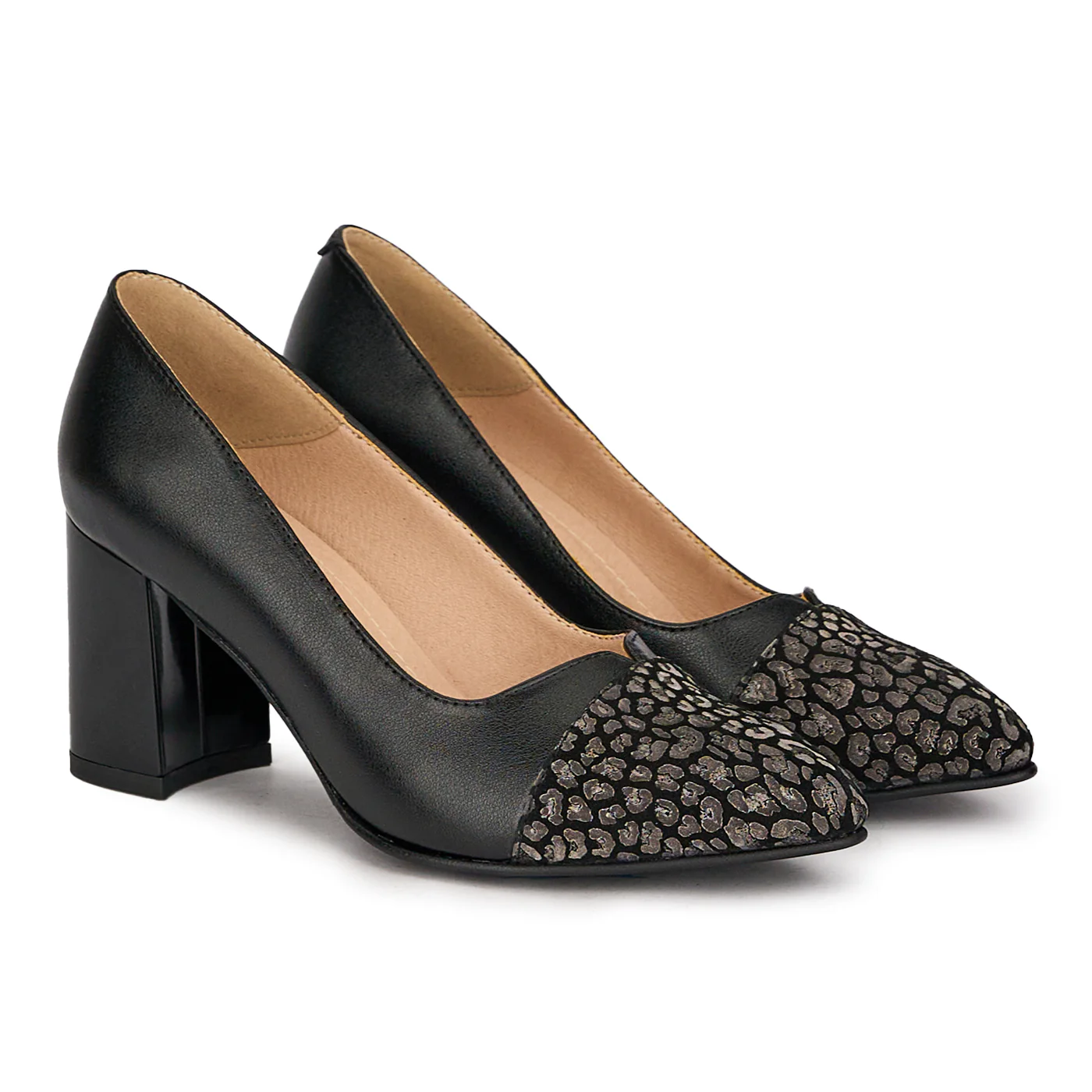 Pantofi dama din piele naturala neagra cu toc gros 7.5 cm 18771 - Image 4