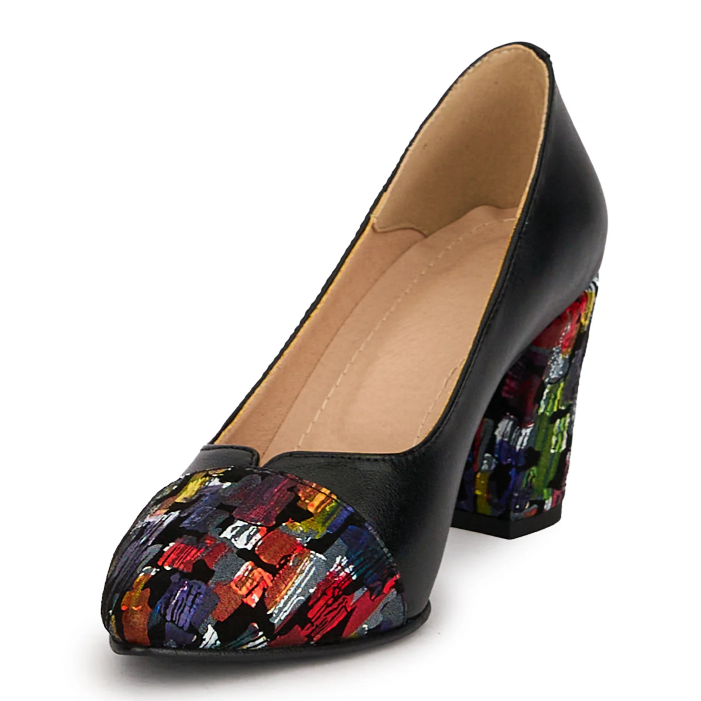 Pantofi dama din piele naturala neagra cu toc gros 7.5 cm 18772 - Image 3