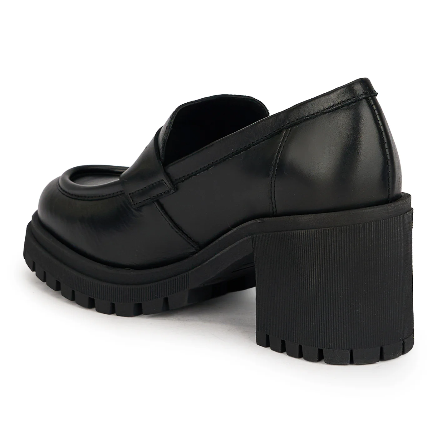 Pantofi dama din piele naturala neagra cu toc gros 7.5 cm 19104 - Image 2
