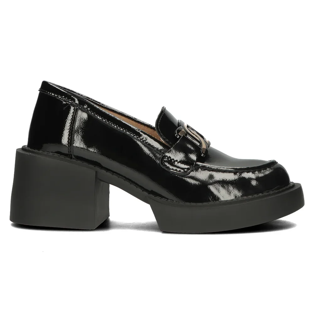 Pantofi dama din piele naturala neagra cu toc gros 7 cm 14127