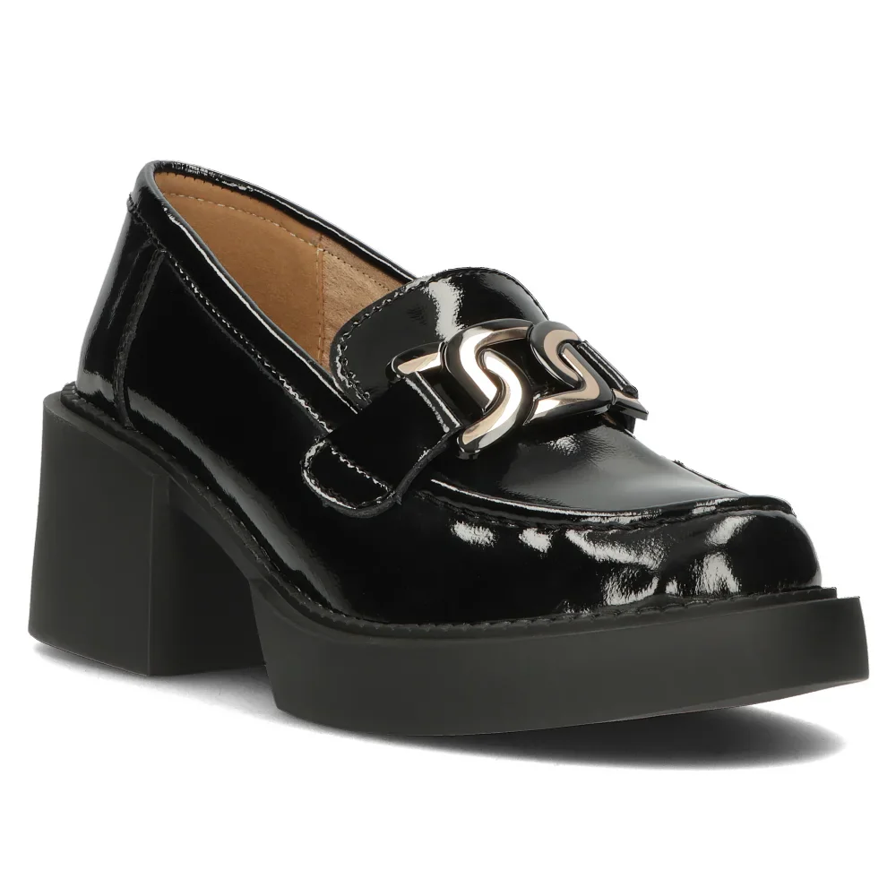 Pantofi dama din piele naturala neagra cu toc gros 7 cm 14127 - Image 2