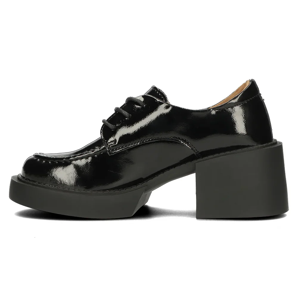 Pantofi dama din piele naturala neagra cu toc gros 7 cm 14129 - Image 3