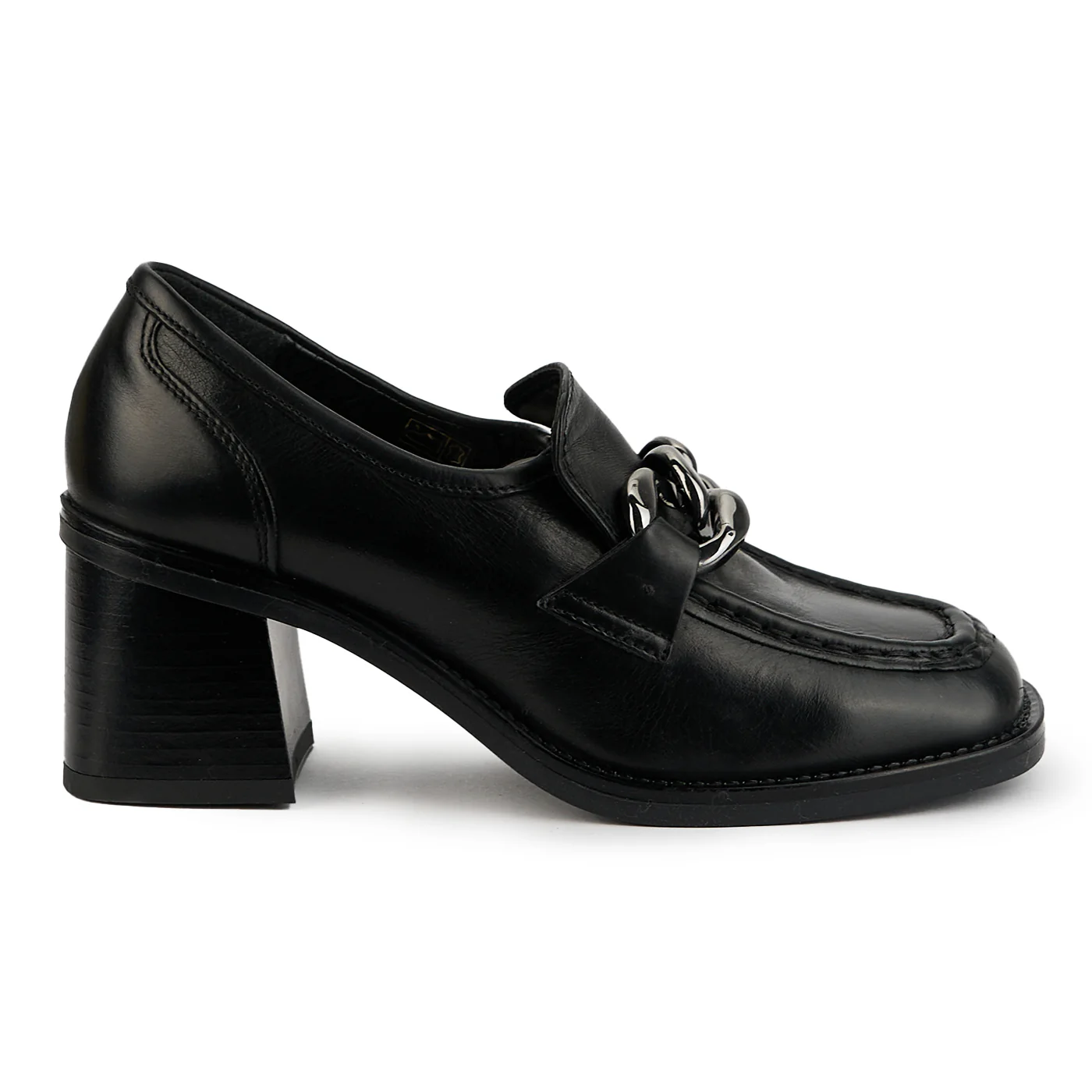 Pantofi dama din piele naturala neagra cu toc gros 7 cm 14890