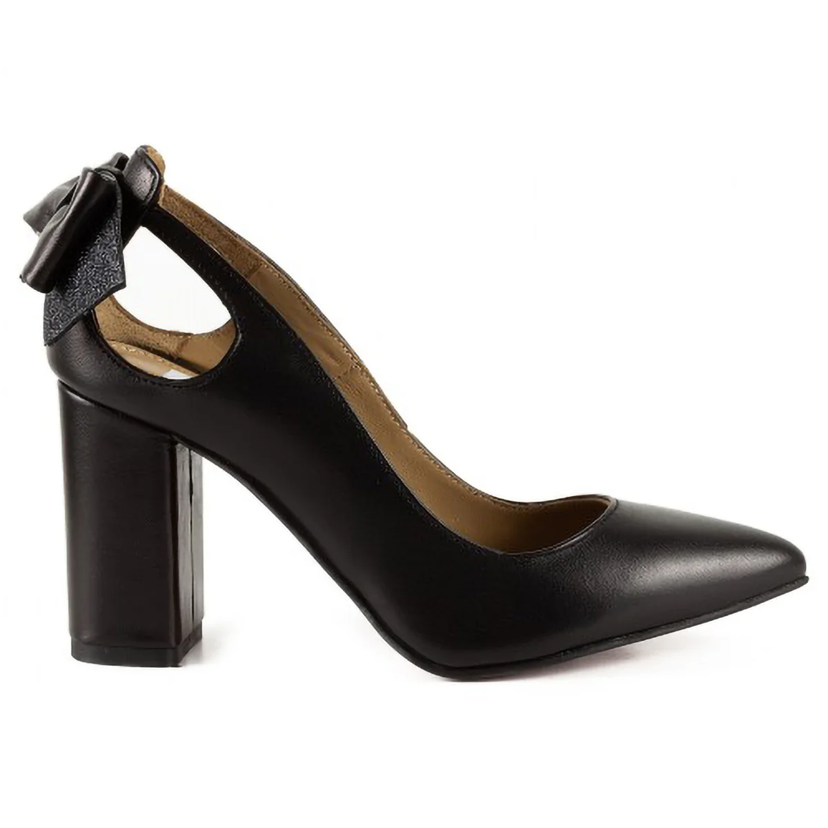 Pantofi dama din piele naturala neagra cu toc gros 7 cm 15762