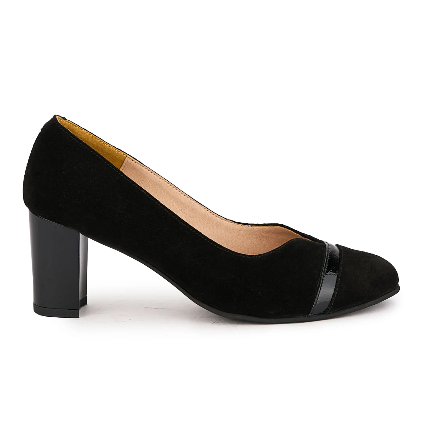 Pantofi dama din piele naturala neagra cu toc gros 7 cm 16733