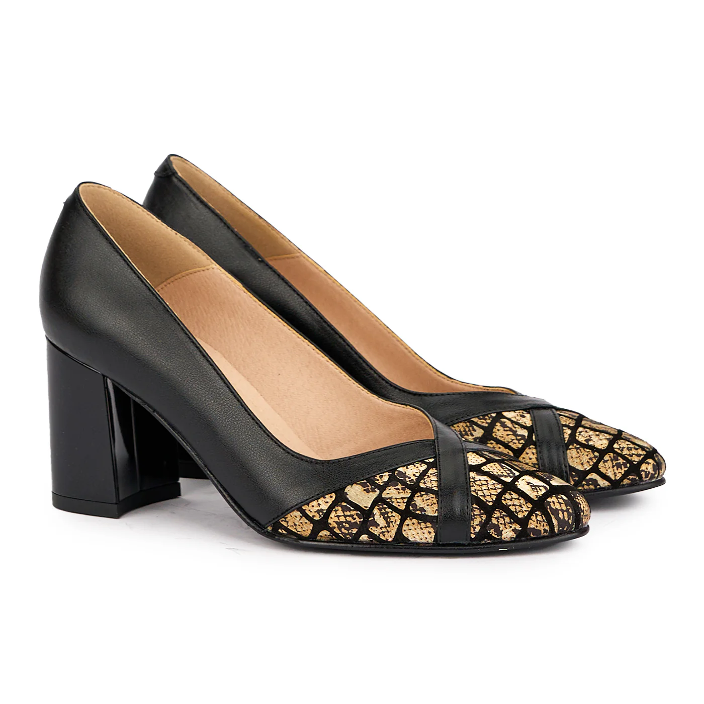 Pantofi dama din piele naturala neagra cu toc gros 7 cm 16895 - Image 4
