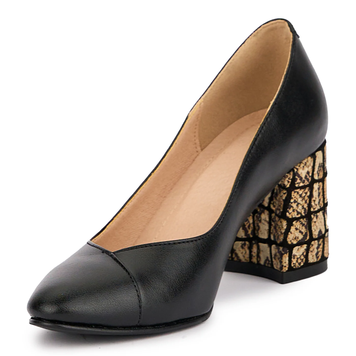 Pantofi dama din piele naturala neagra cu toc gros 7 cm 16898 - Image 3