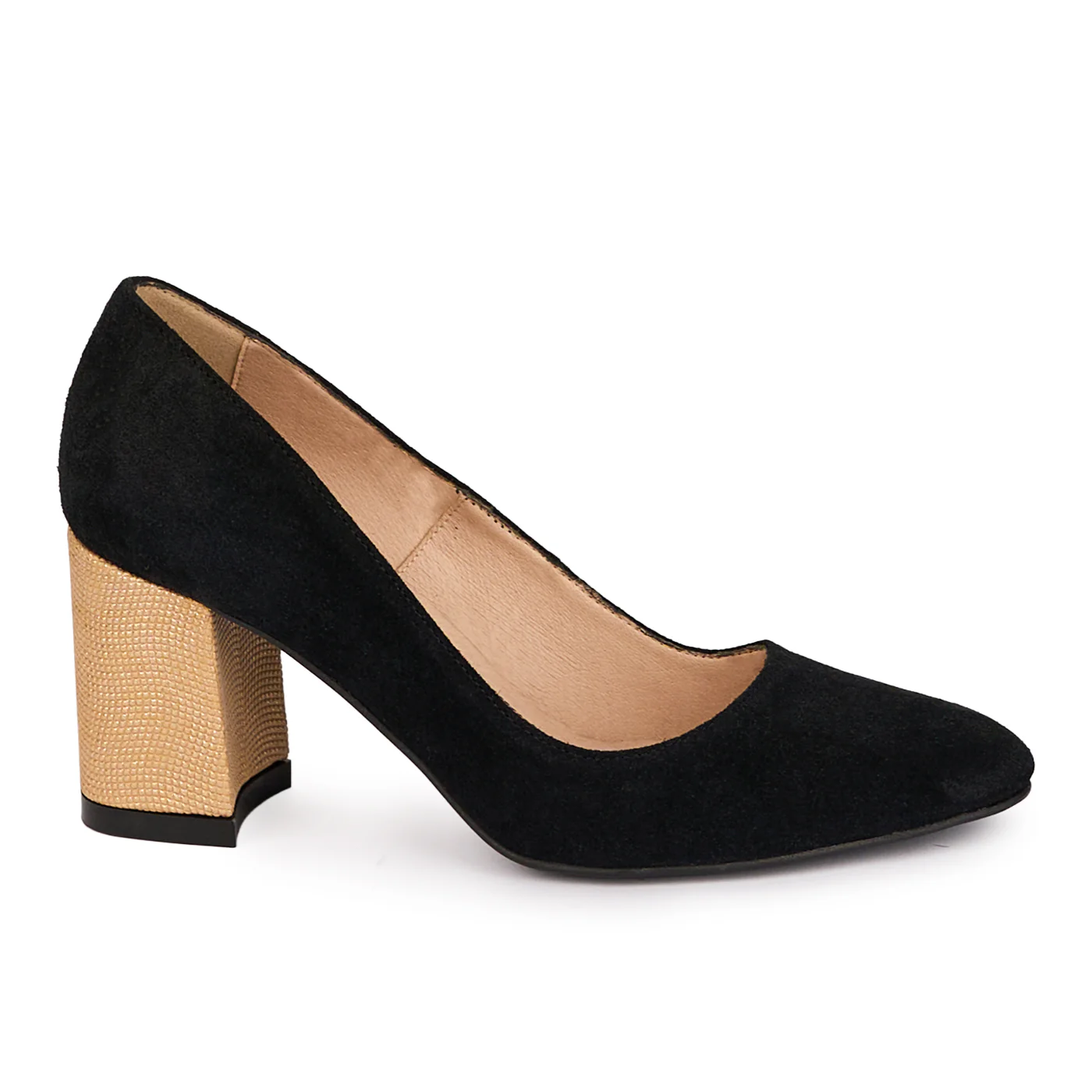 Pantofi dama din piele naturala neagra cu toc gros 7 cm 18619