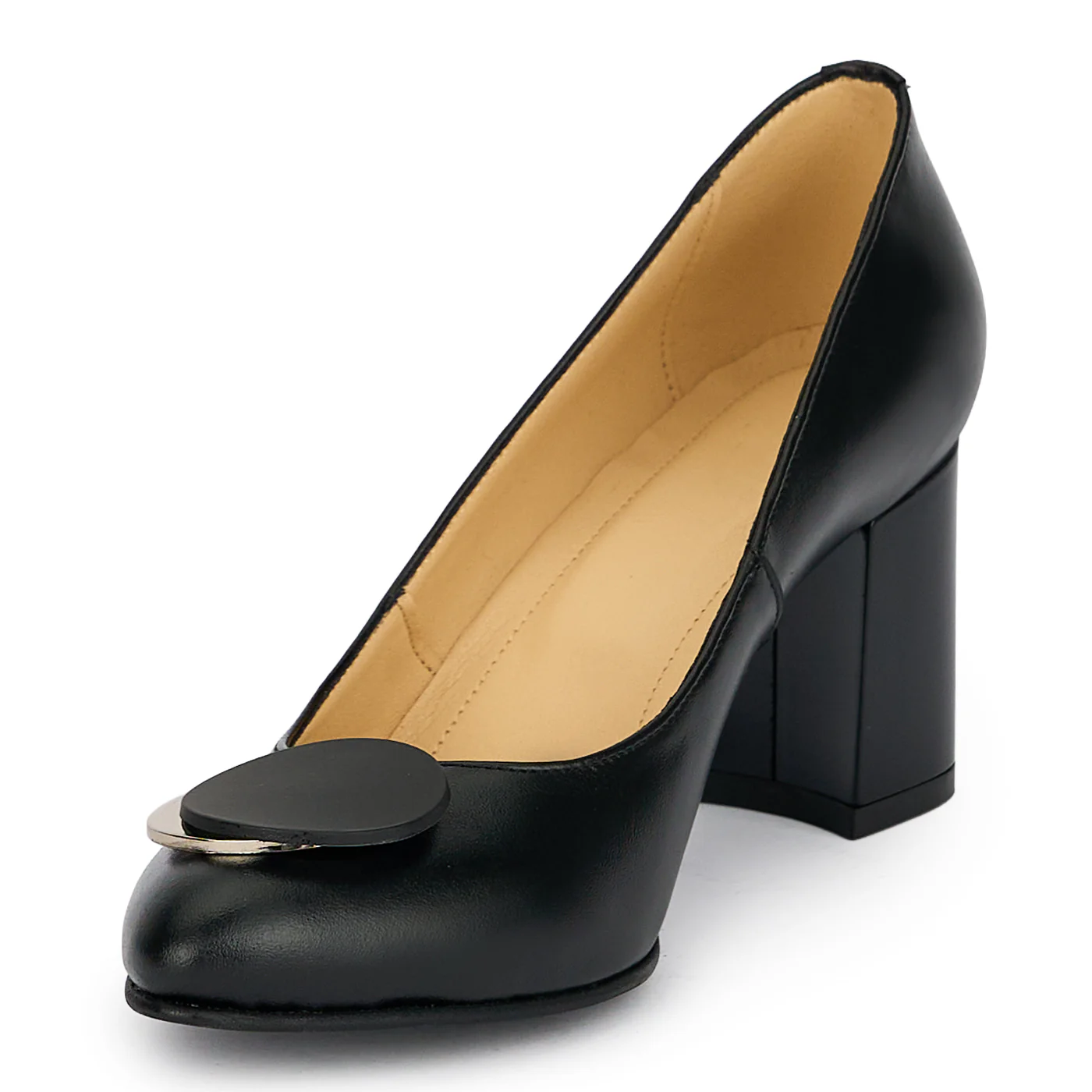 Pantofi dama din piele naturala neagra cu toc gros 7 cm 19175 - Image 3