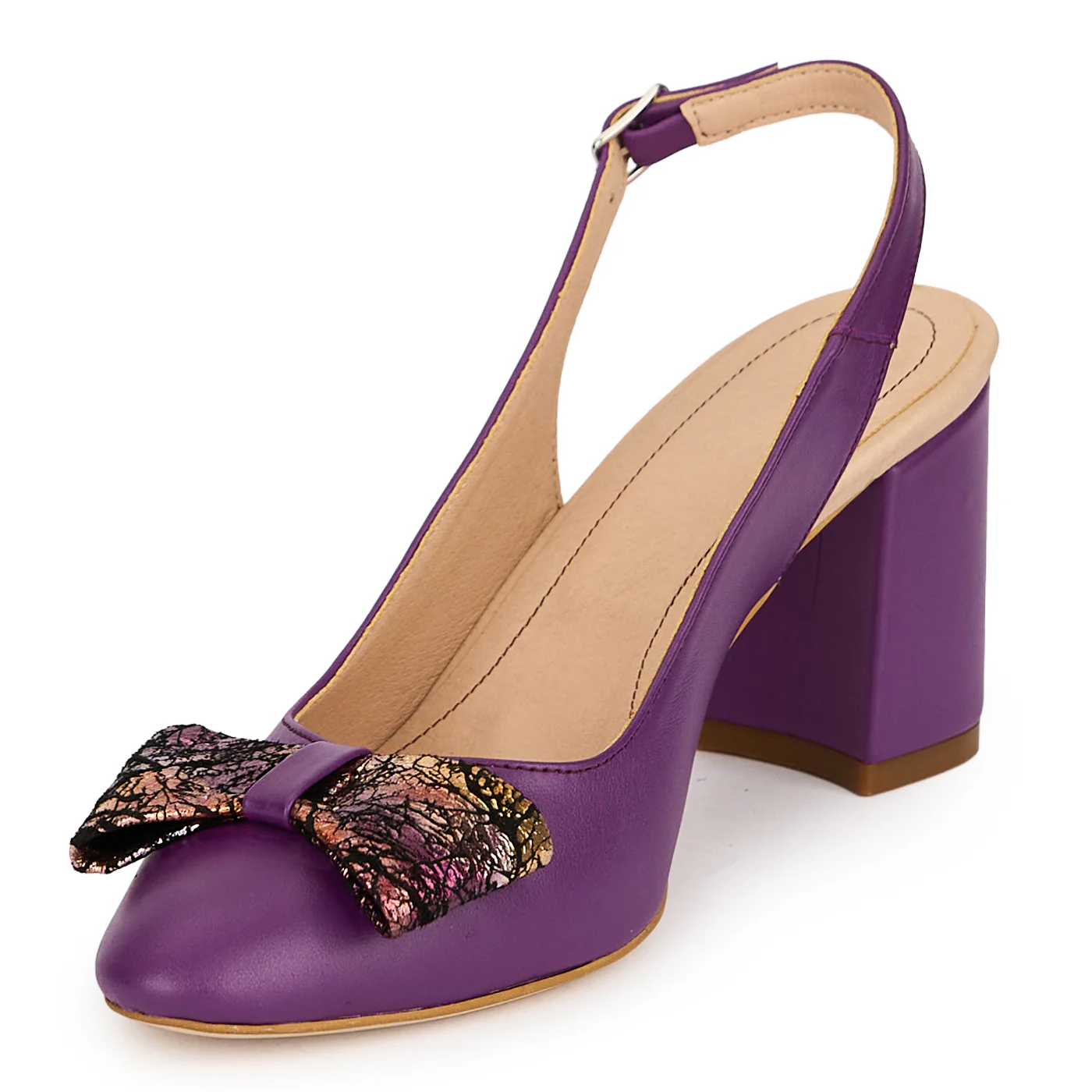 Pantofi damă din piele naturală mov cu toc gros 7 cm 19577 - Image 3