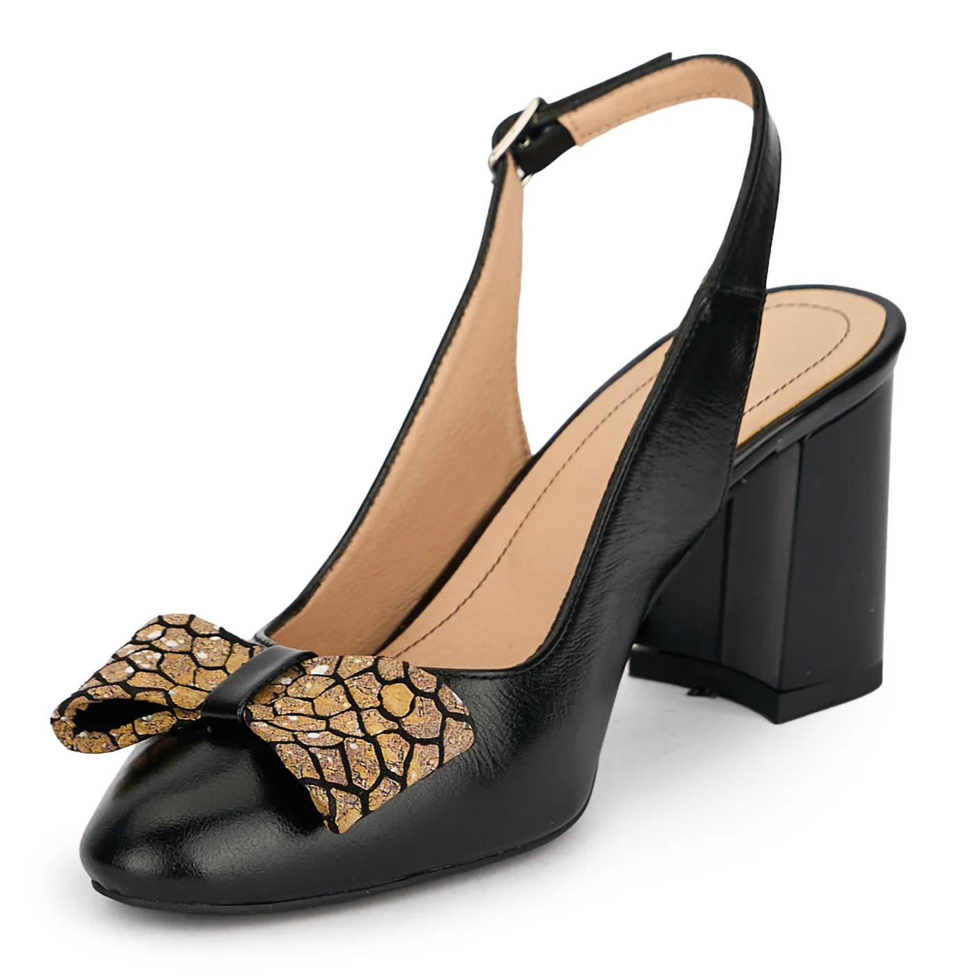 Pantofi damă din piele naturală neagra cu toc gros 7 cm 19578 - Image 3