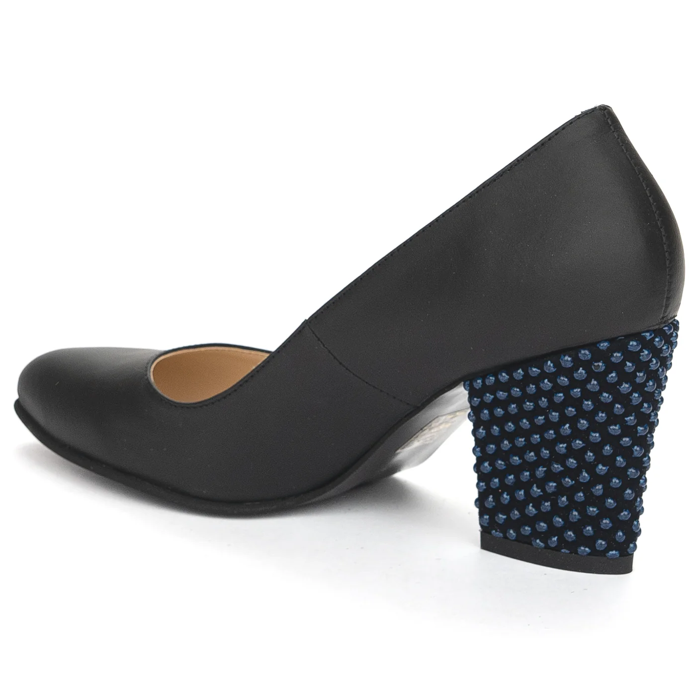 Pantofi dama din piele naturala neagra cu toc gros 8 cm 13896 - Image 2