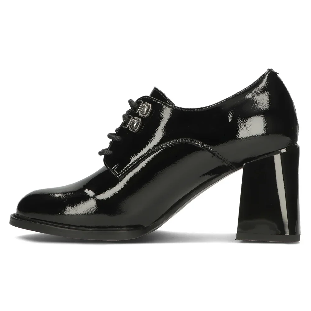 Pantofi dama din piele naturala neagra cu toc gros 8 cm 14130 - Image 3