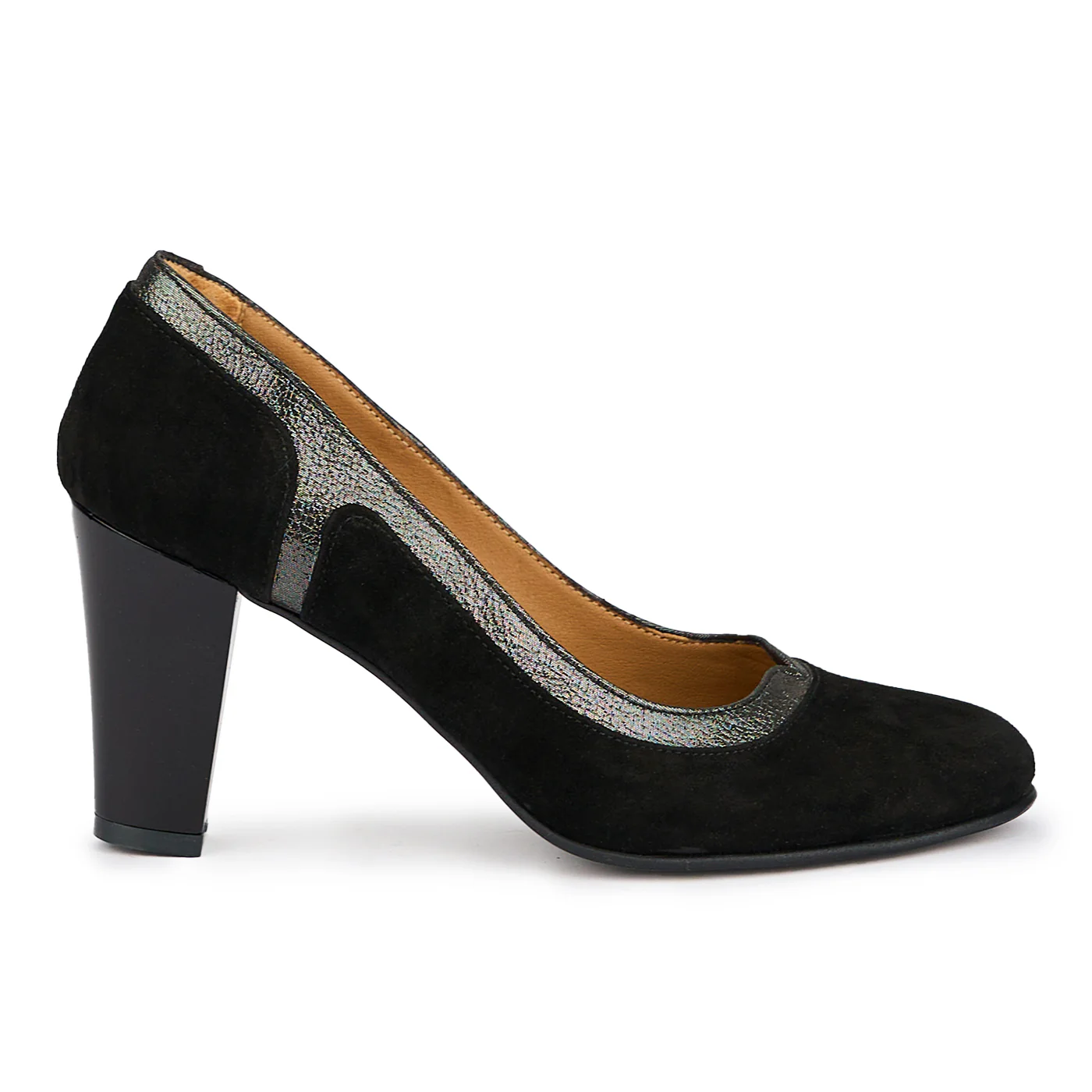 Pantofi dama din piele naturala neagra cu toc gros 8 cm 15212
