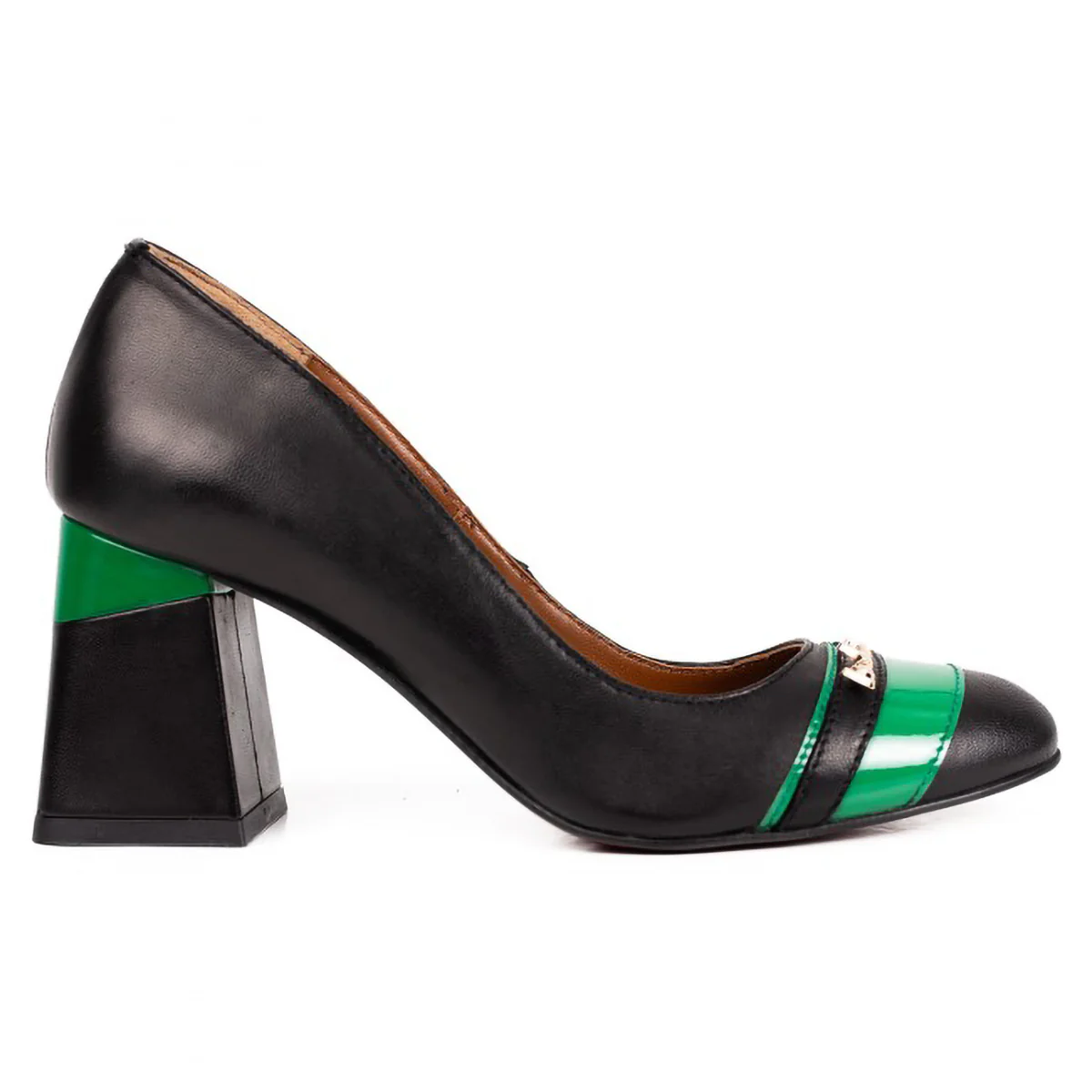 Pantofi dama din piele naturala neagra cu toc gros 8 cm 15748
