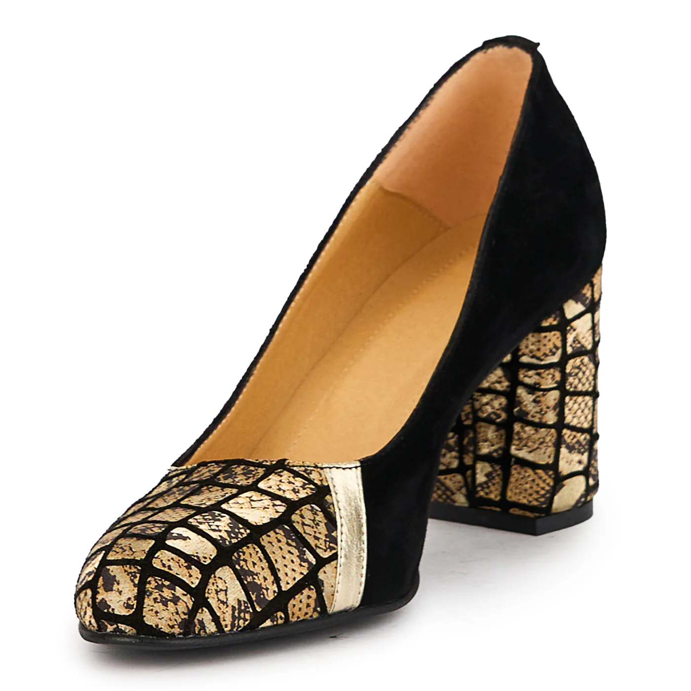 Pantofi dama din piele naturala neagra cu toc gros 8 cm 17310 - Image 3