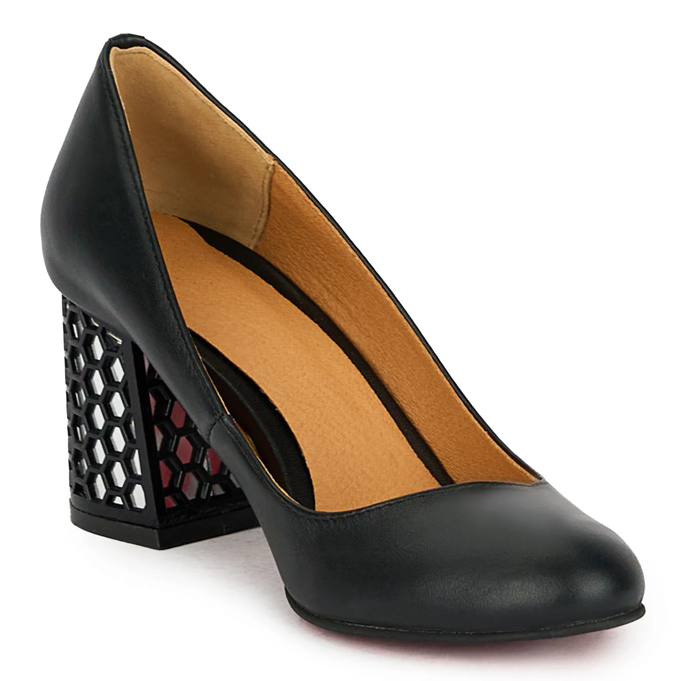 Pantofi dama din piele naturala neagra cu toc gros 8 cm 17573 - Image 2