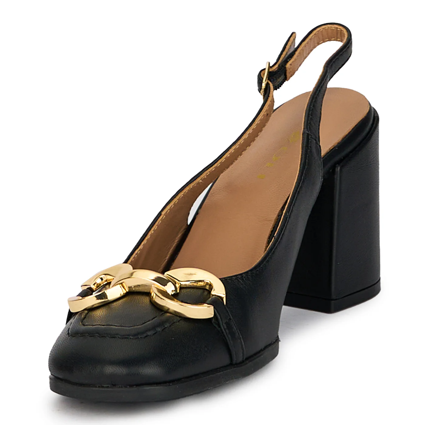 Pantofi dama din piele naturala neagra cu toc gros 8 cm 18095 - Image 3