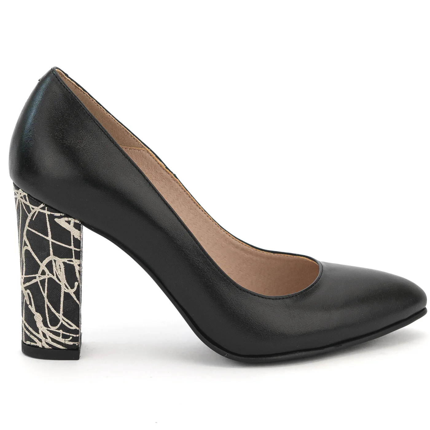 Pantofi dama din piele naturala neagra cu toc gros 9.5 cm 14149