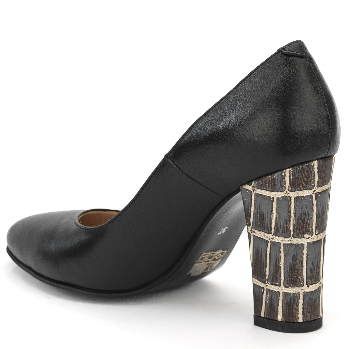 Pantofi dama din piele naturala neagra cu toc gros 9.5 cm 14150 - Image 2