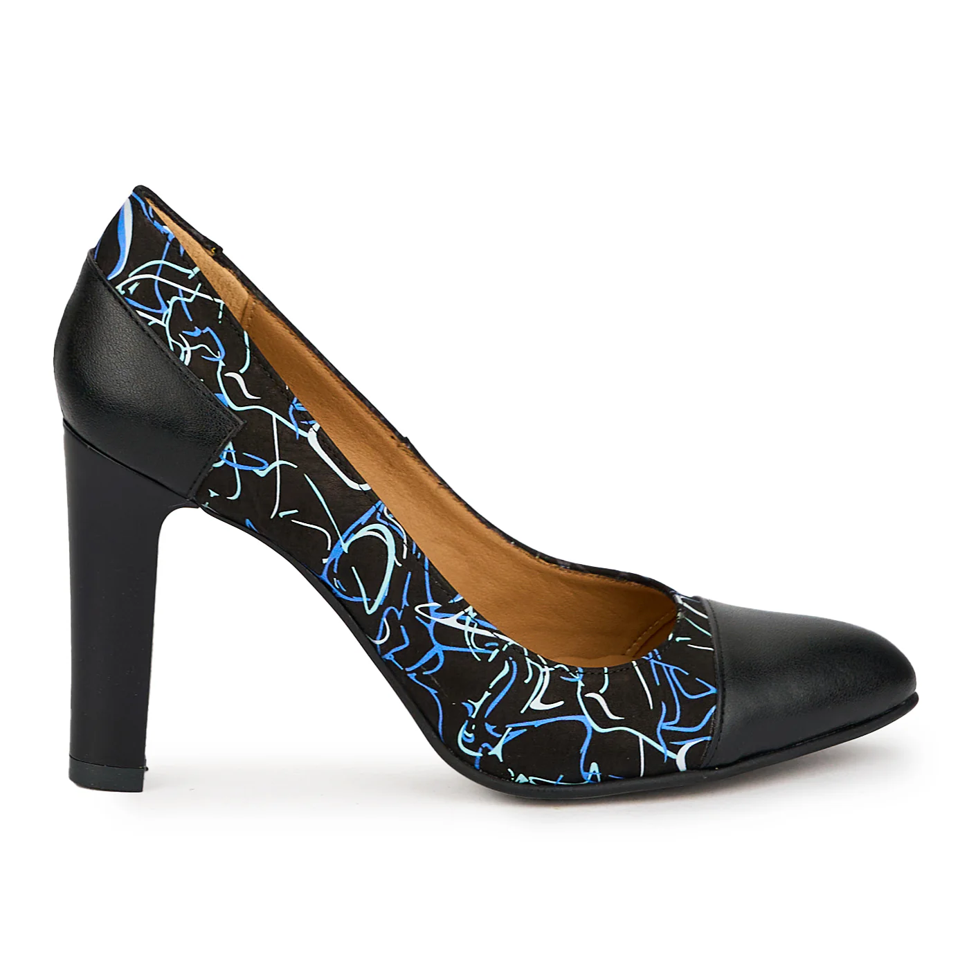 Pantofi dama din piele naturala neagra cu toc gros 9.5 cm 14972