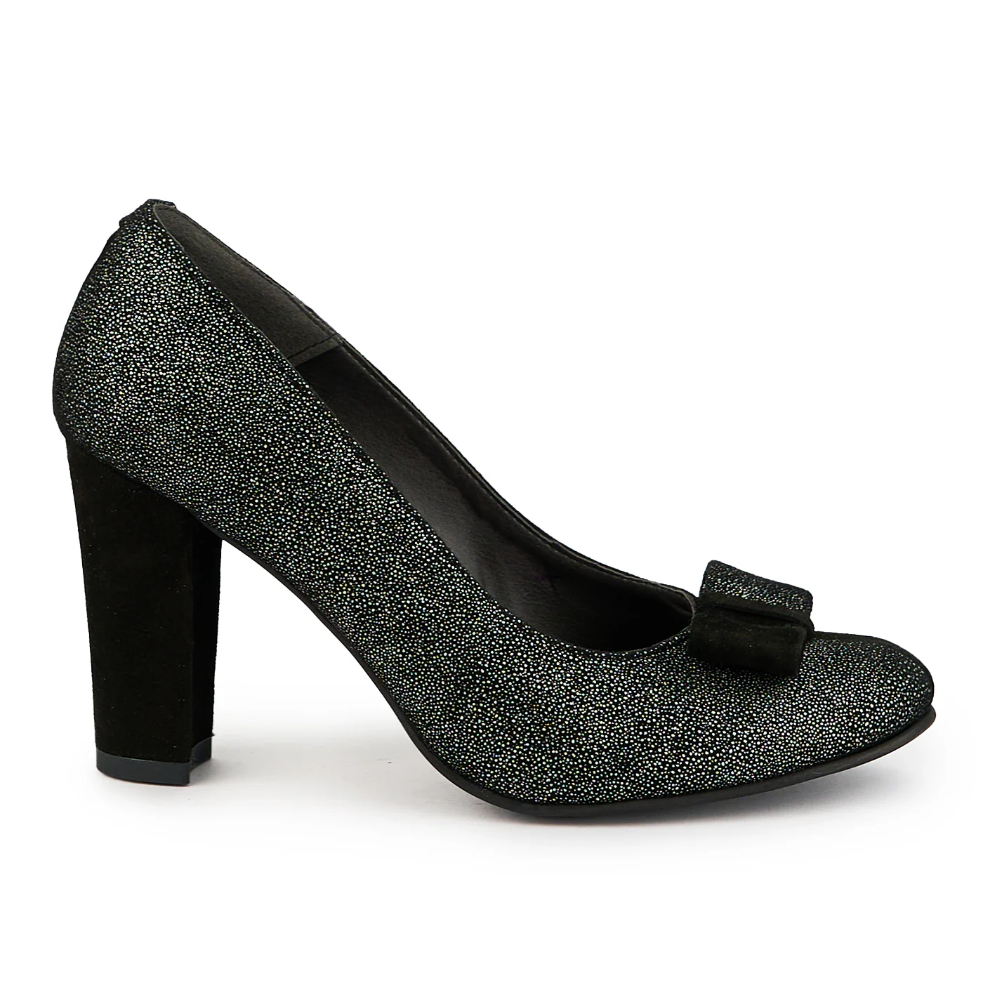 Pantofi dama din piele naturala neagra cu toc gros 9 cm 14872