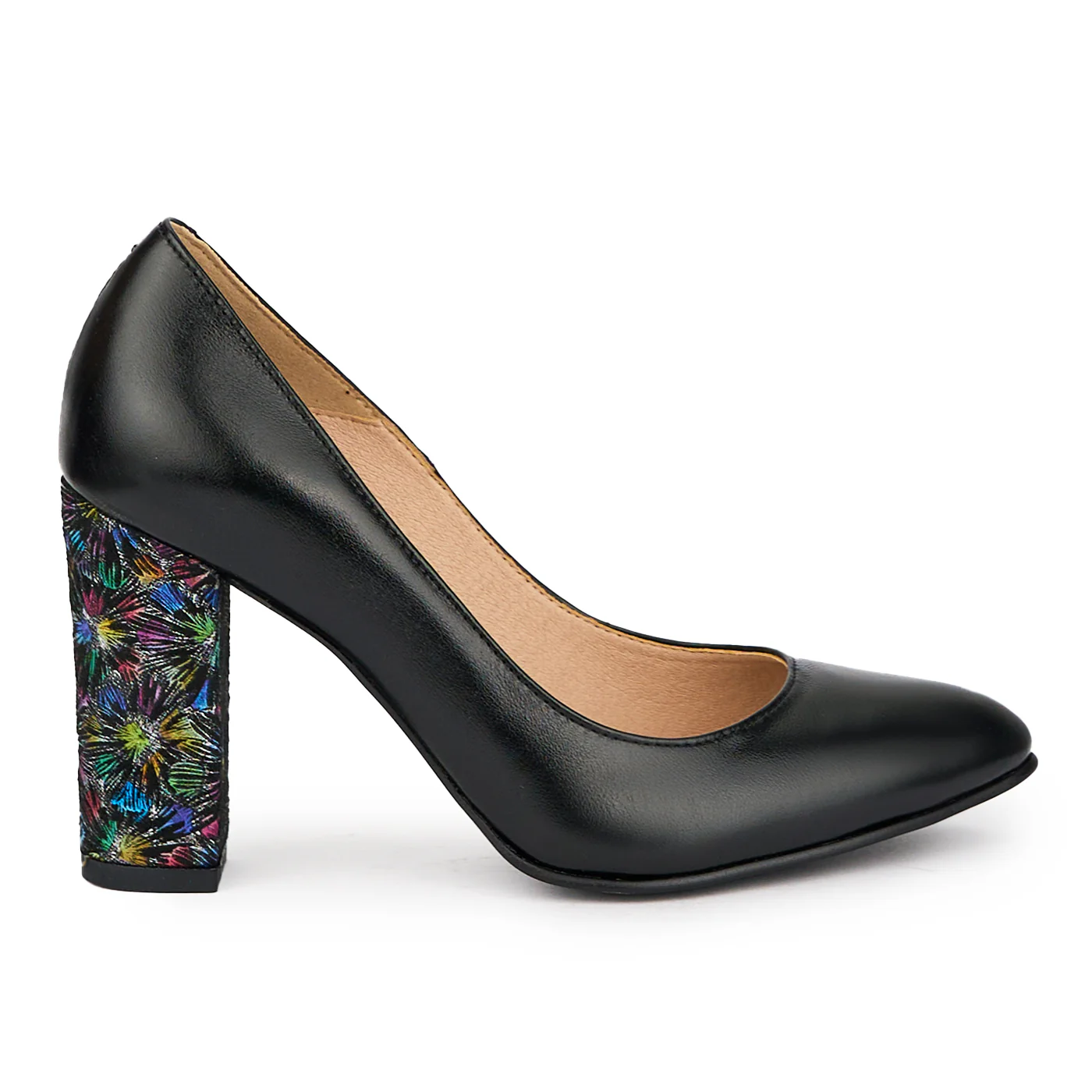 Pantofi dama din piele naturala neagra cu toc gros 9 cm 15453