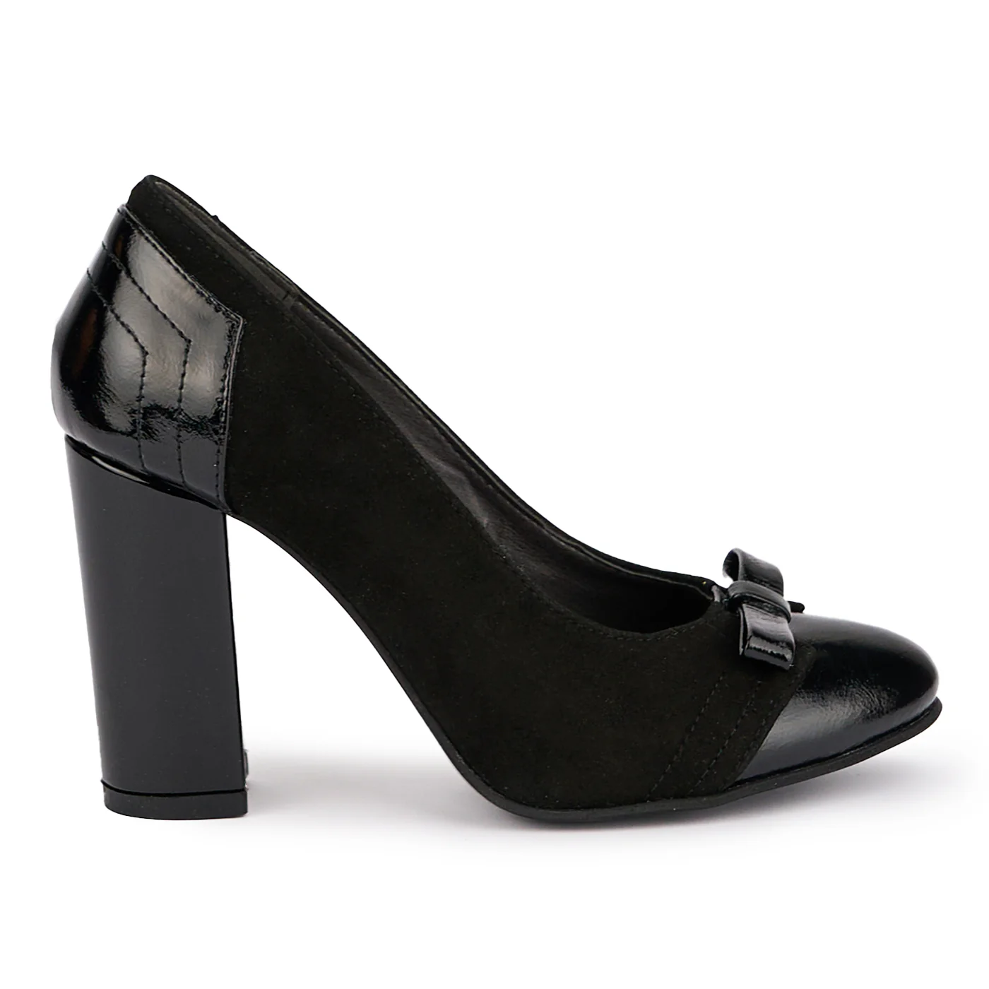 Pantofi dama din piele naturala neagra cu toc gros 9 cm 16853