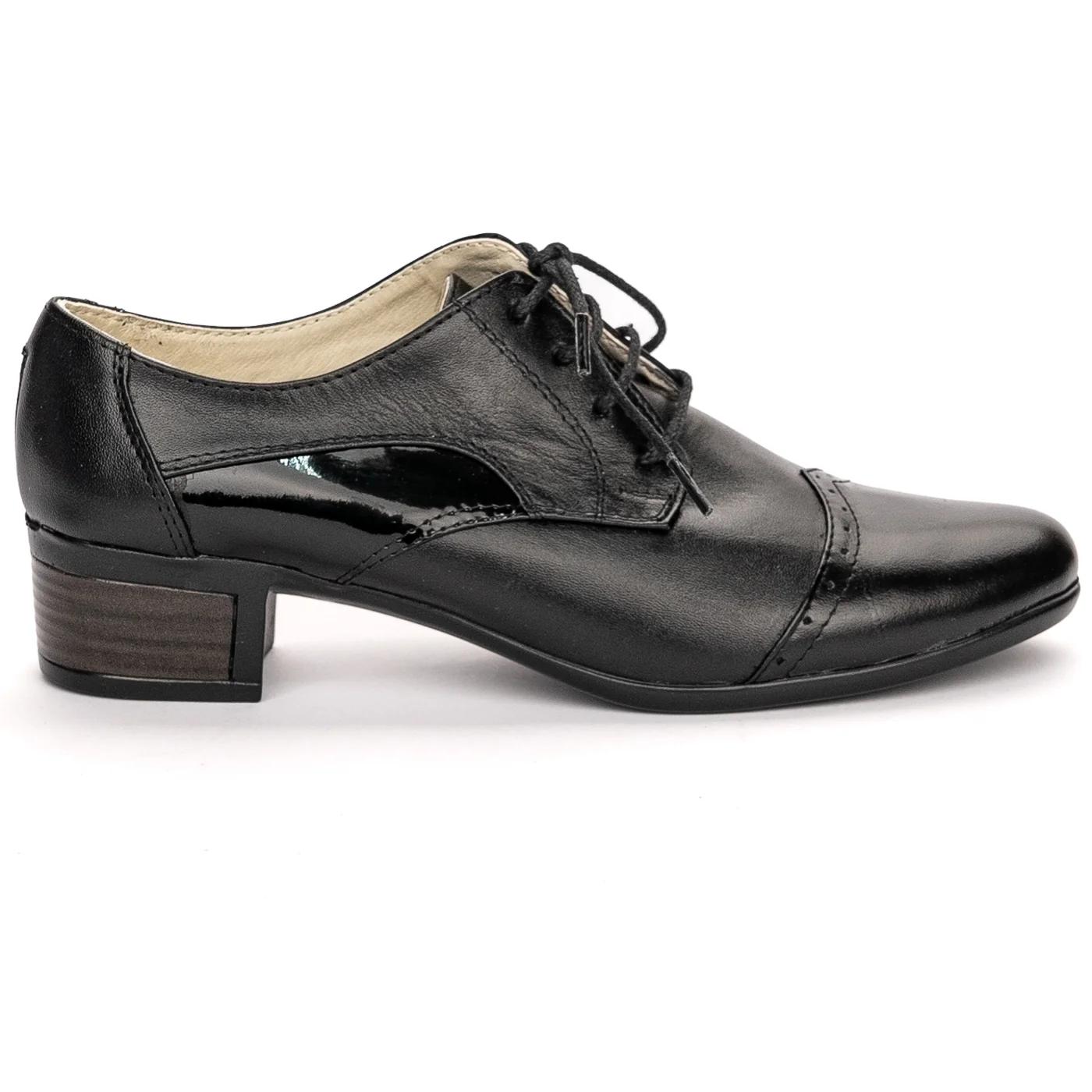 Pantofi dama din piele naturala neagra cu toc mic 3.5 cm 13464