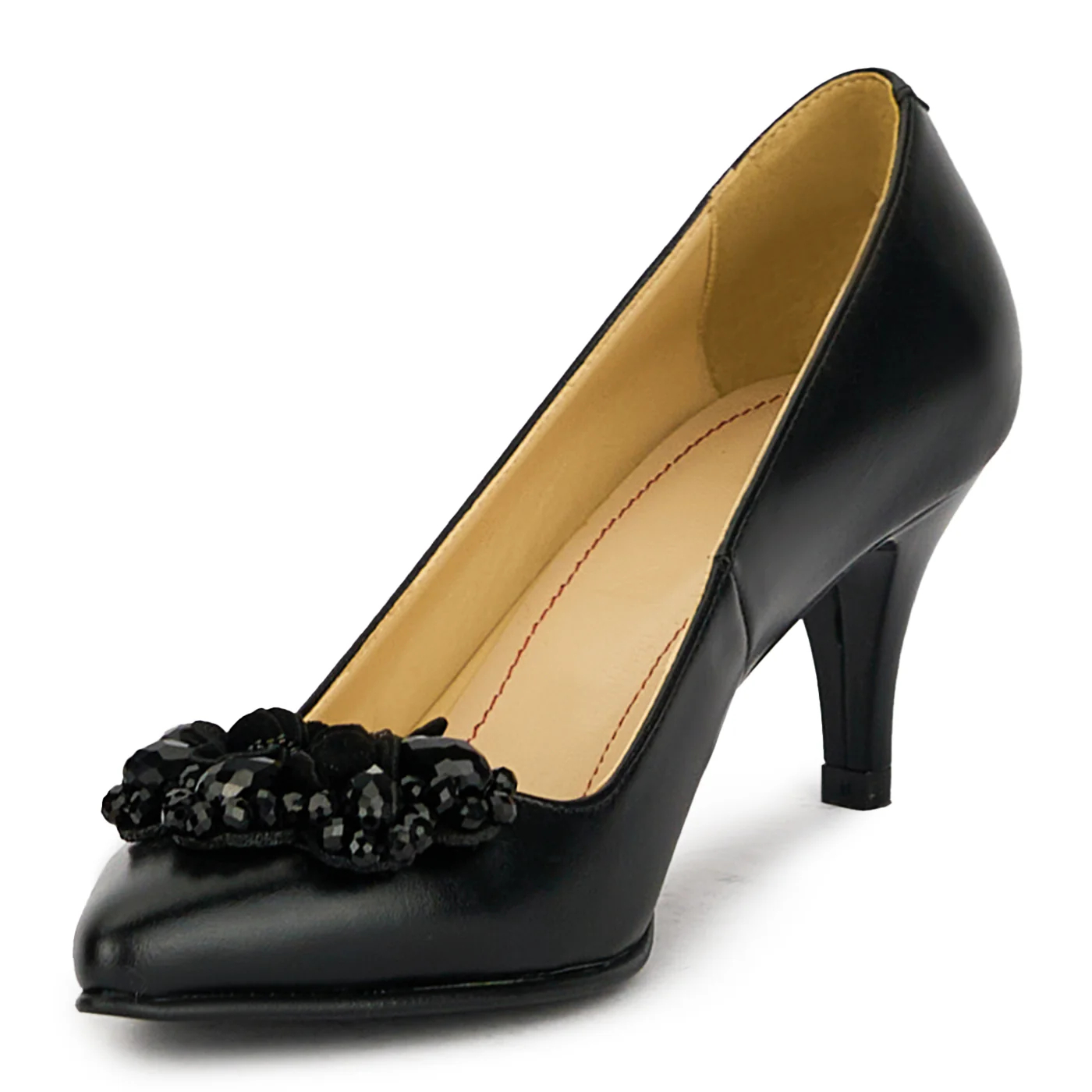 Pantofi dama din piele naturala neagra cu toc subtire 17527 - Image 3