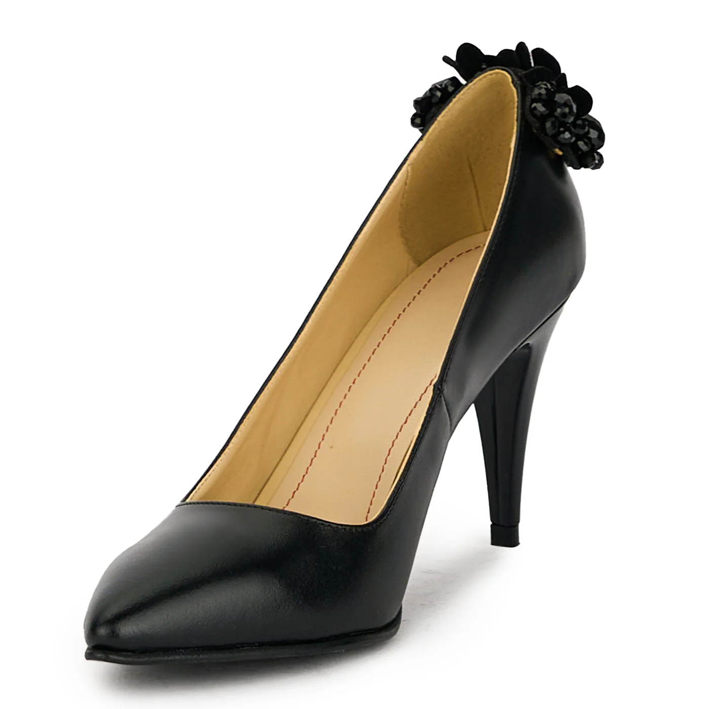 Pantofi dama din piele naturala neagra cu toc subtire 17531 - Image 3